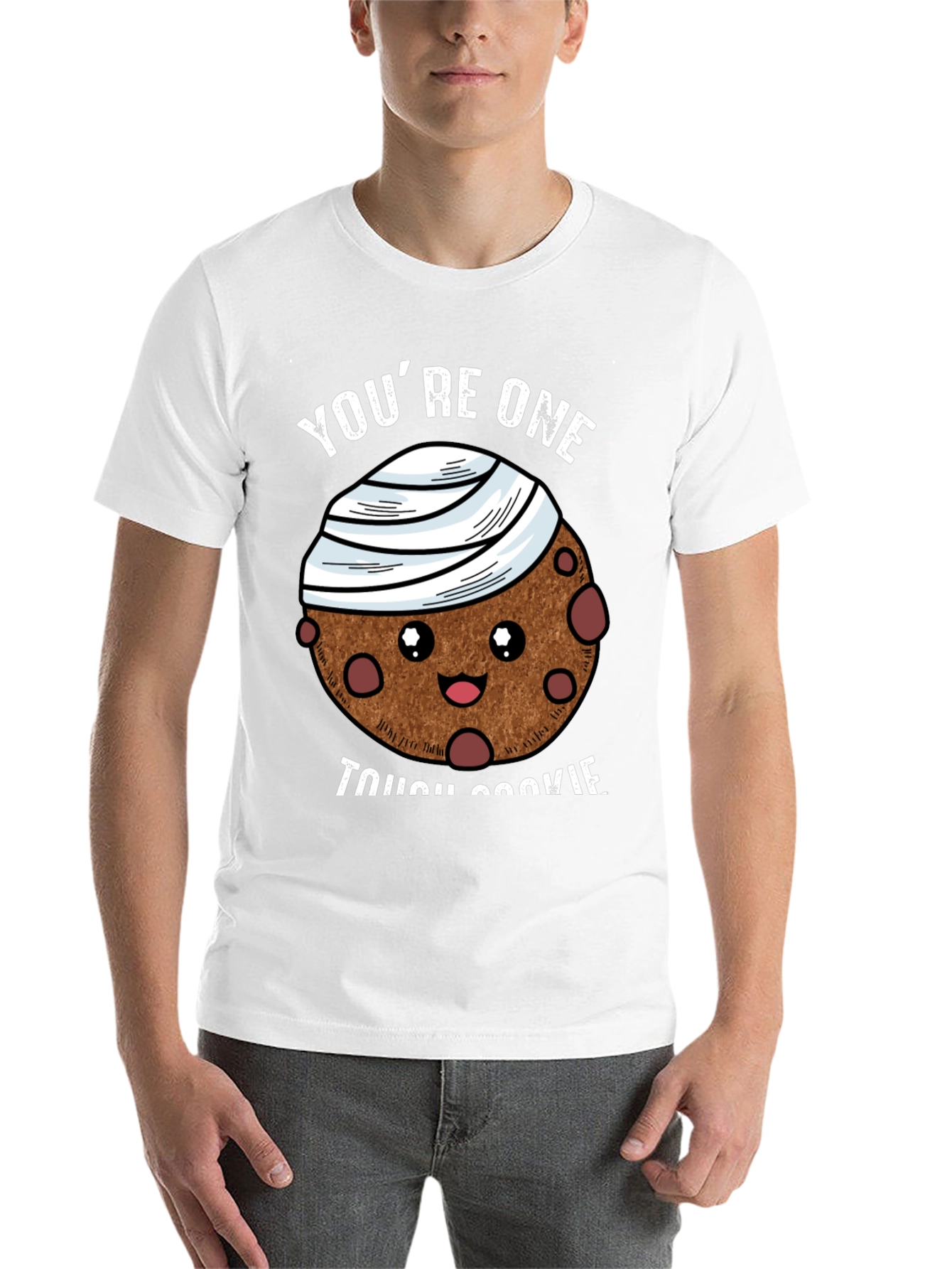 Black Tough Cookie Graphic T-Shirt: Cute Bandaged Cookie Design view 14