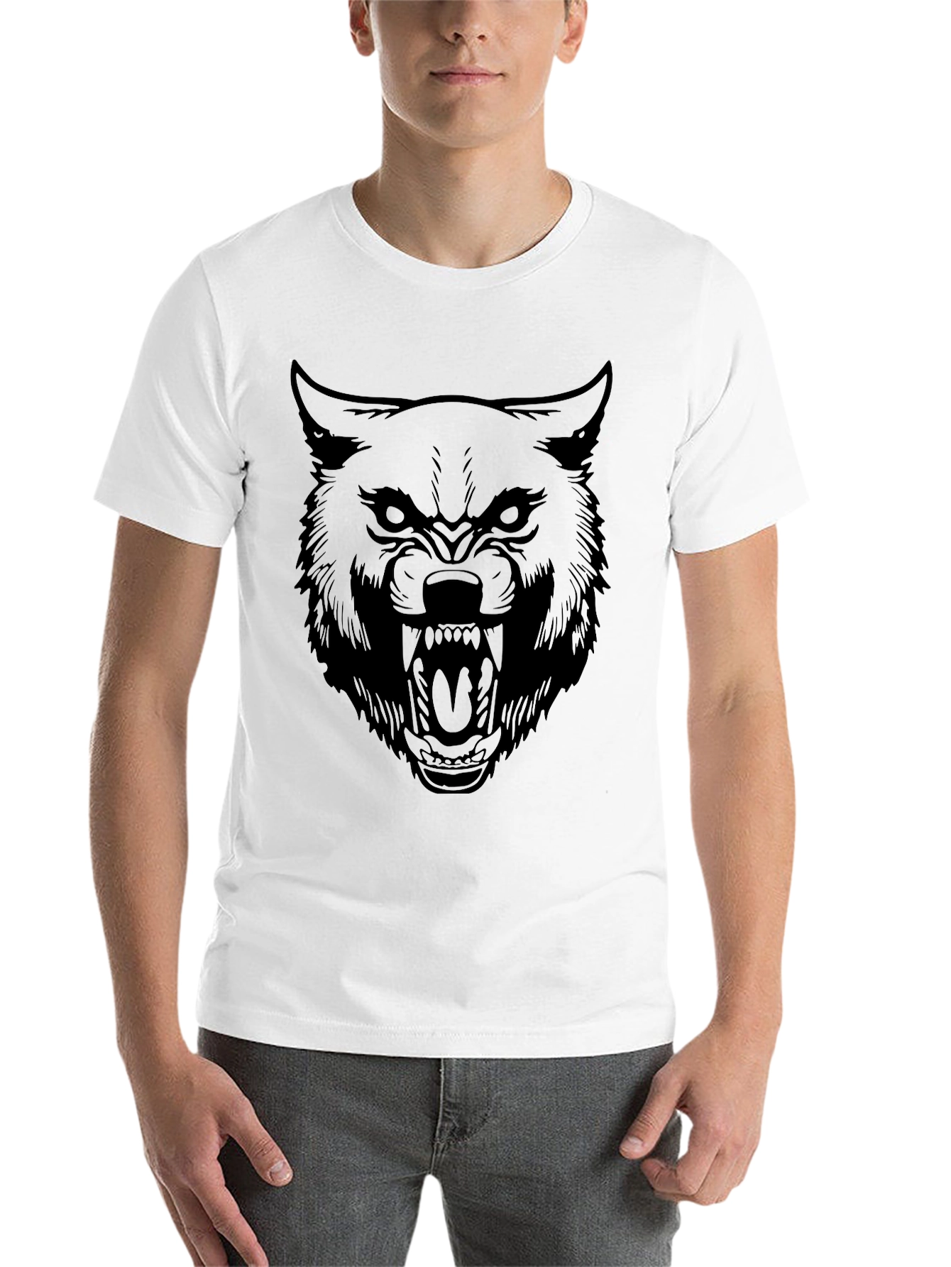 Black Men's Black Wolf Graphic T-Shirt view 14