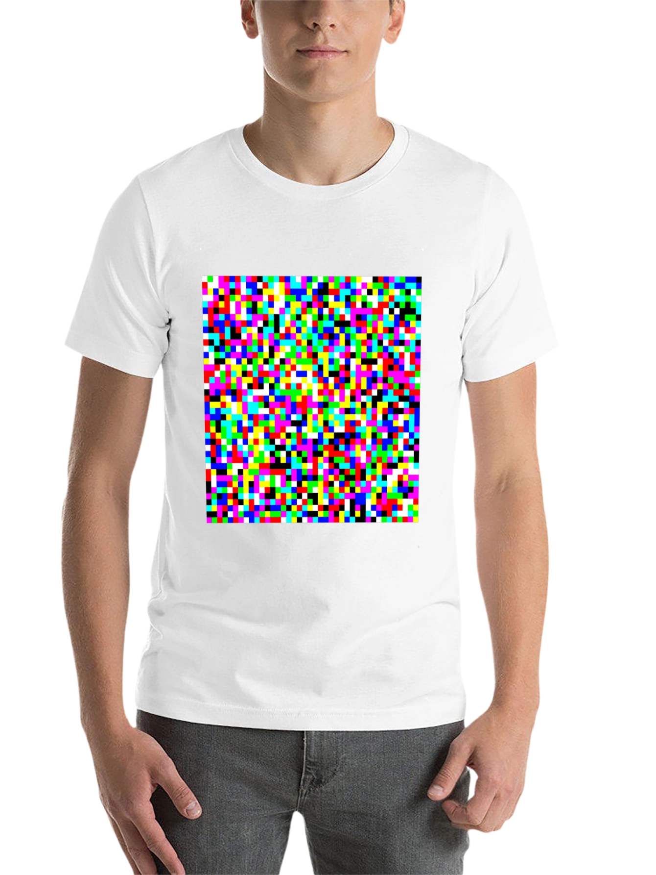 Black Pixelated Color Block Graphic Tee - Unique Design view 14