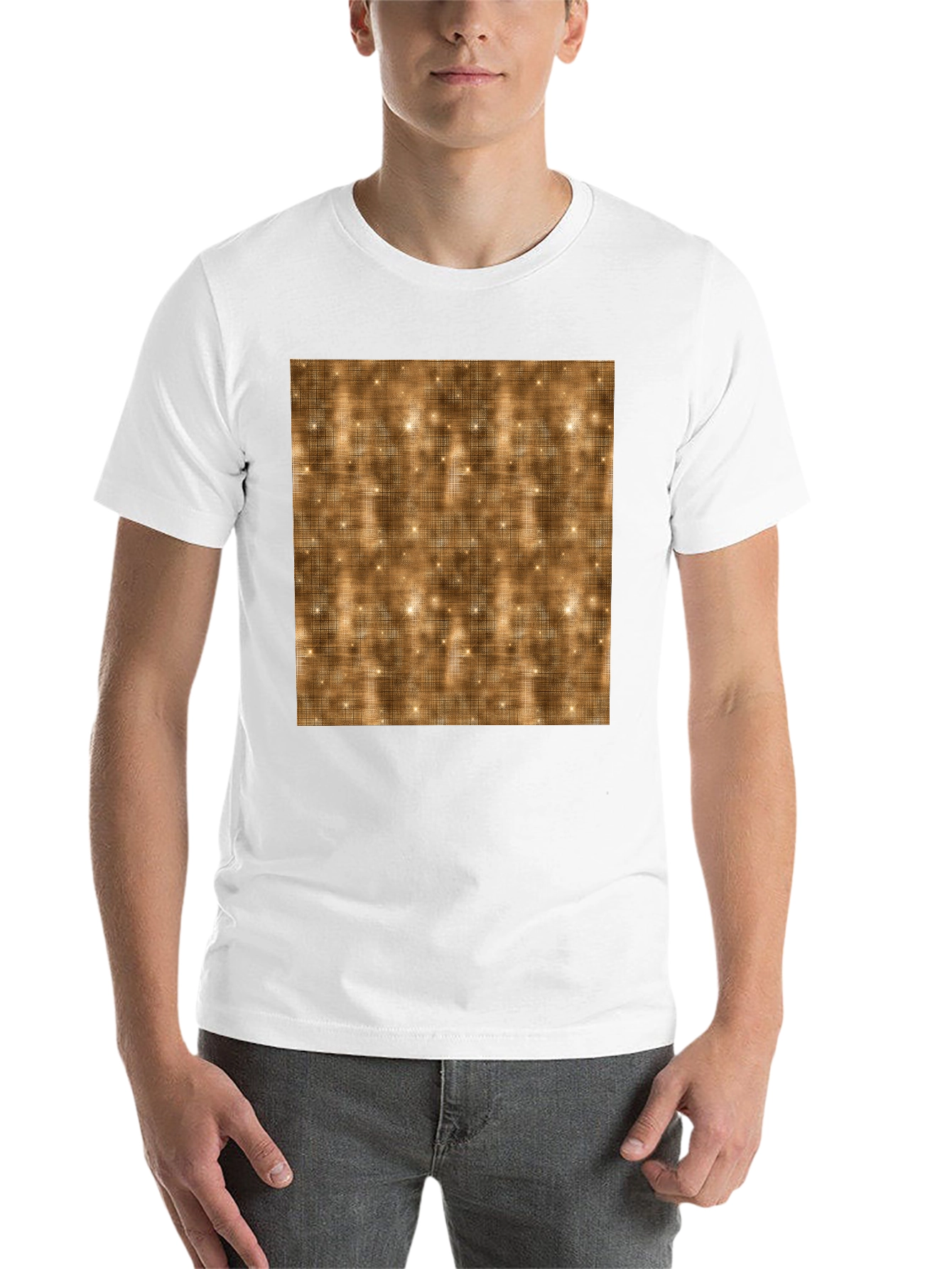 Black Men's Black T-Shirt with Abstract Gold Pattern view 14