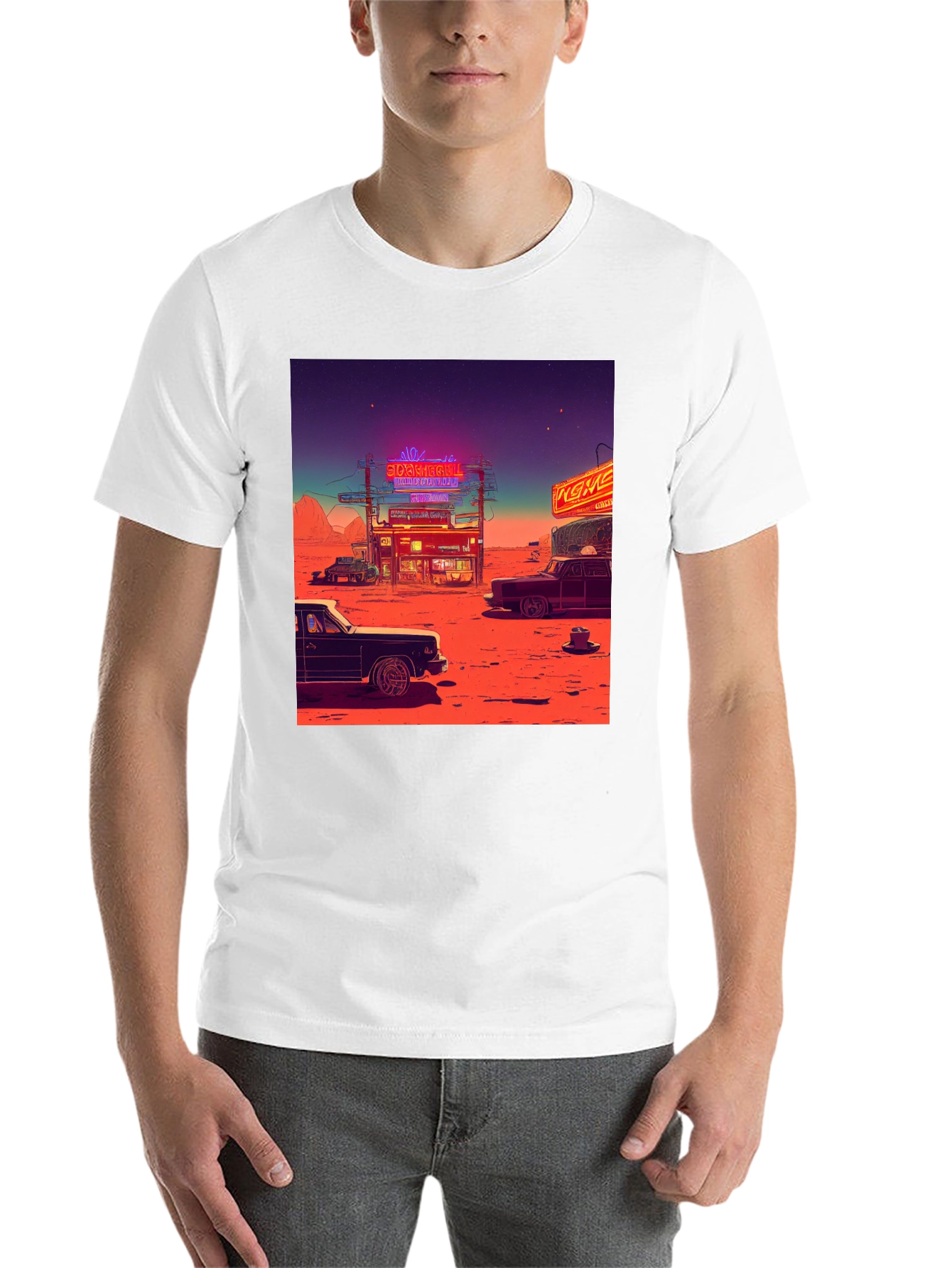 Black Retro Desert Neon T-Shirt view 14