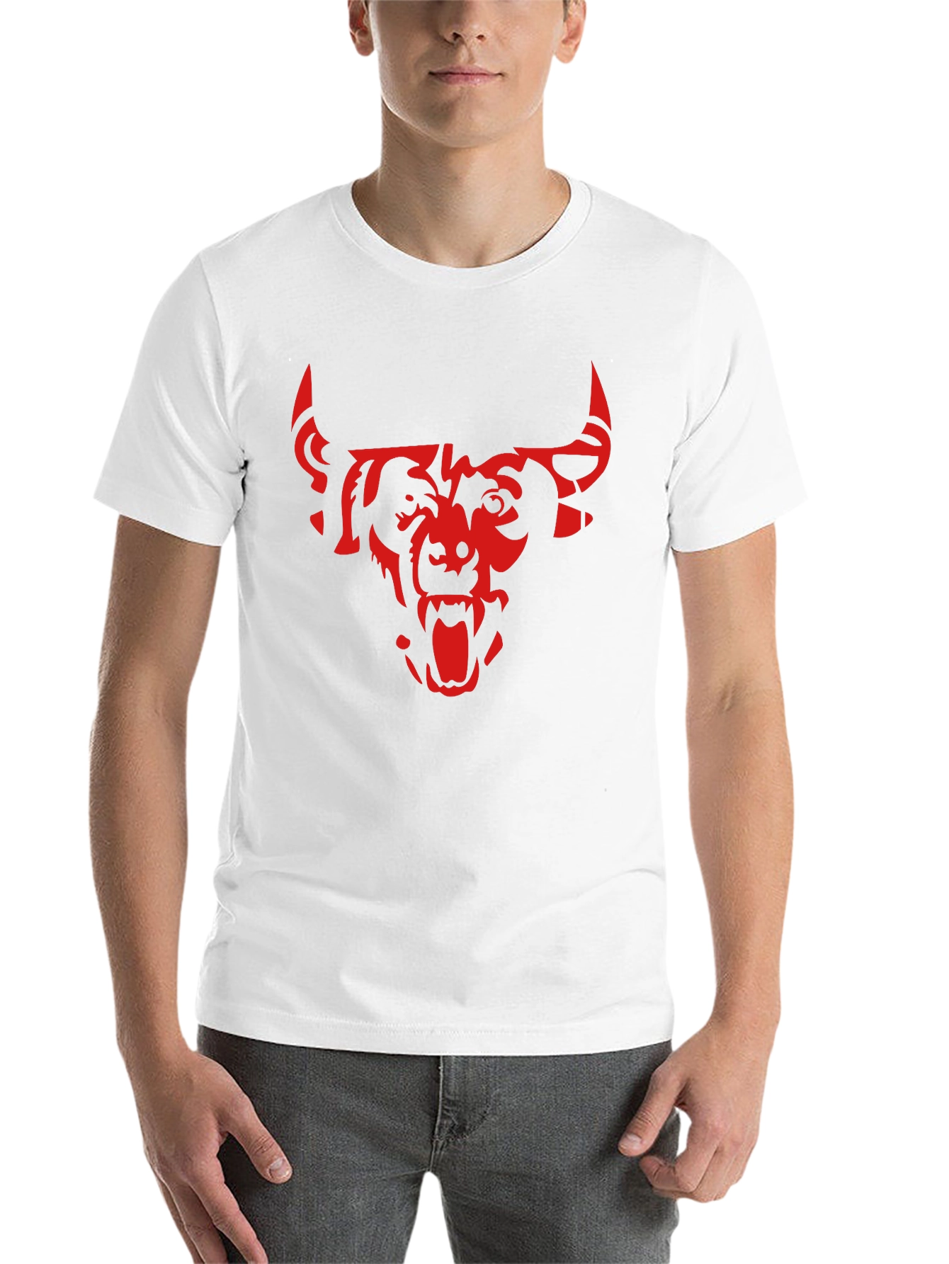 Black Men's Black T-Shirt with Red Bull Graphic view 14