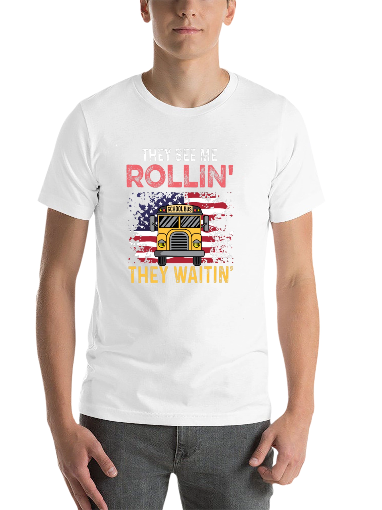 Black They See Me Rollin' T-Shirt School Bus view 14