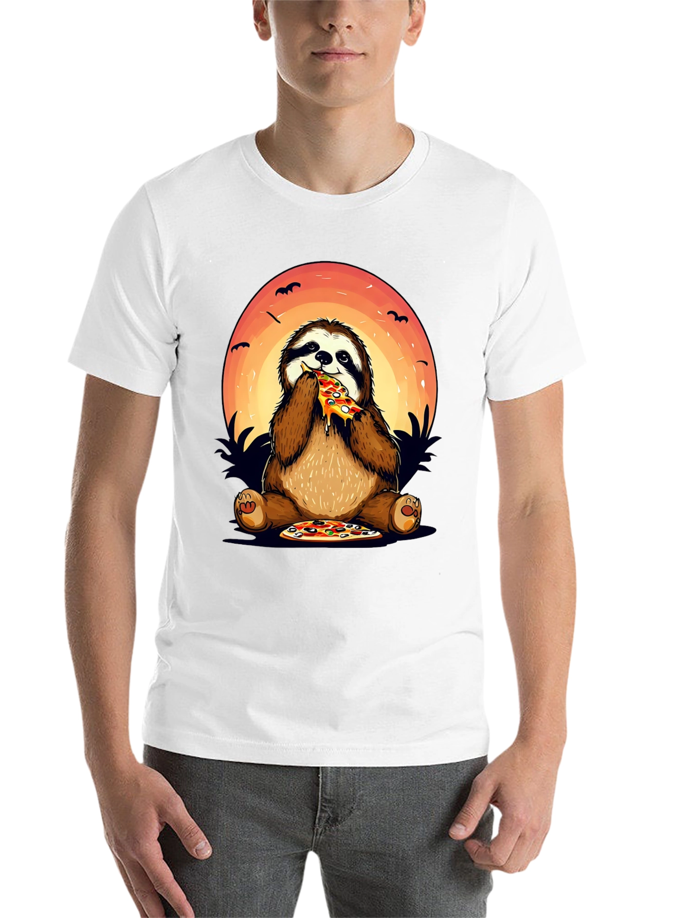 Black Sloth Pizza Lover Graphic T-Shirt view 14