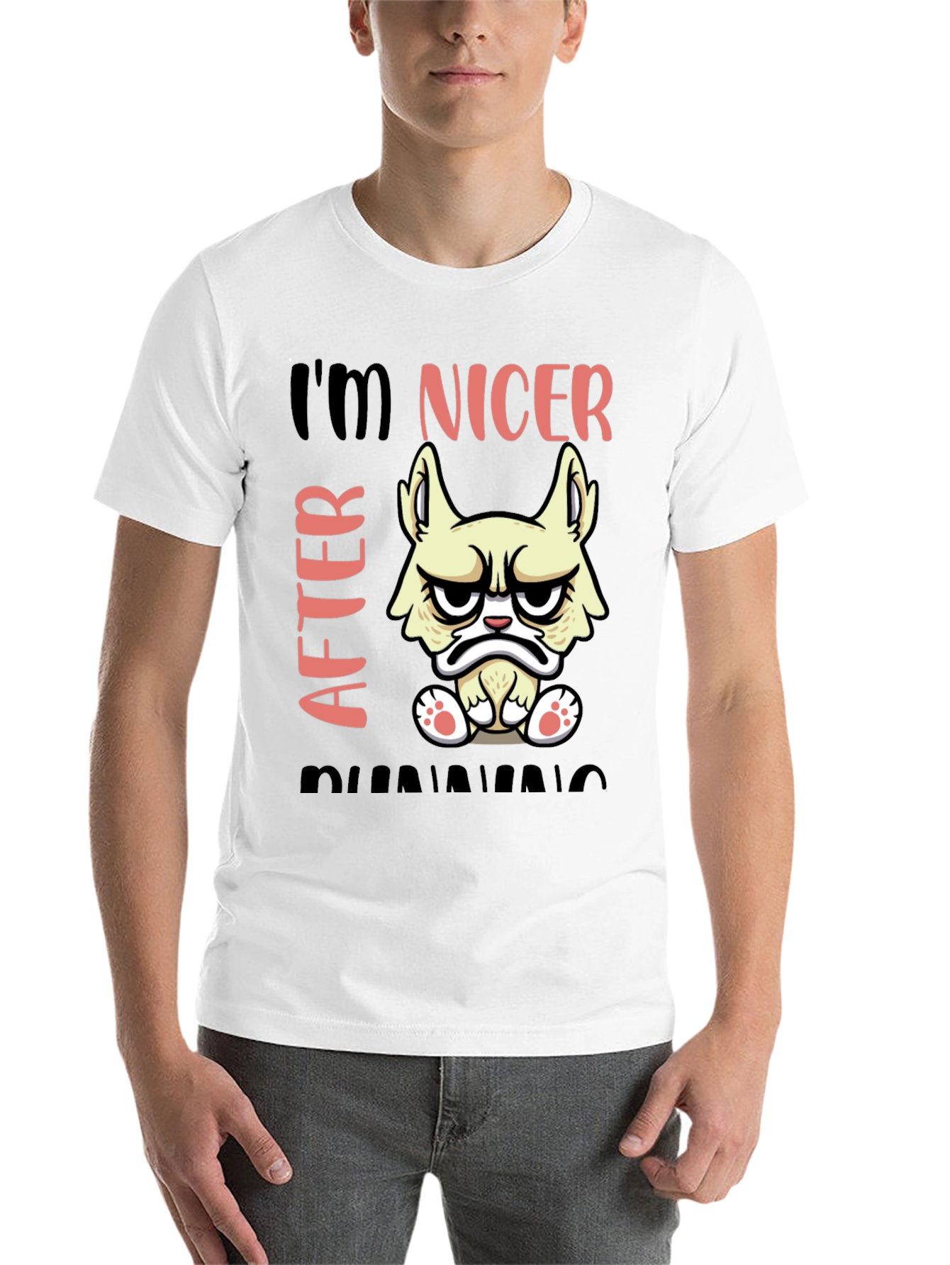 Black Funny Grumpy Cat T-Shirt - I'm Nicer After Running view 14