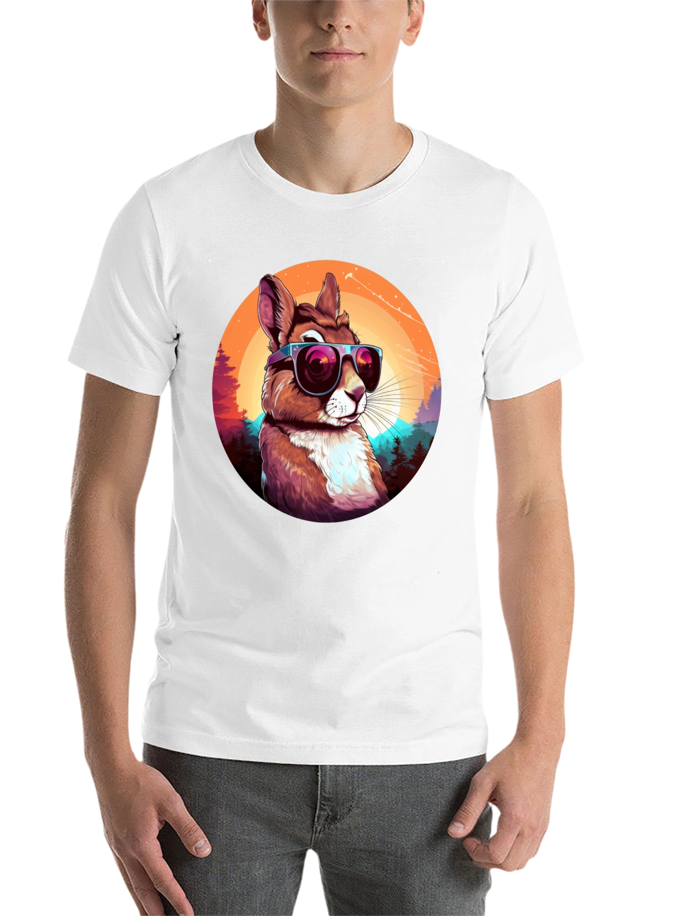 Black Cool Squirrel Graphic Tee - Retro Sunset Design view 14