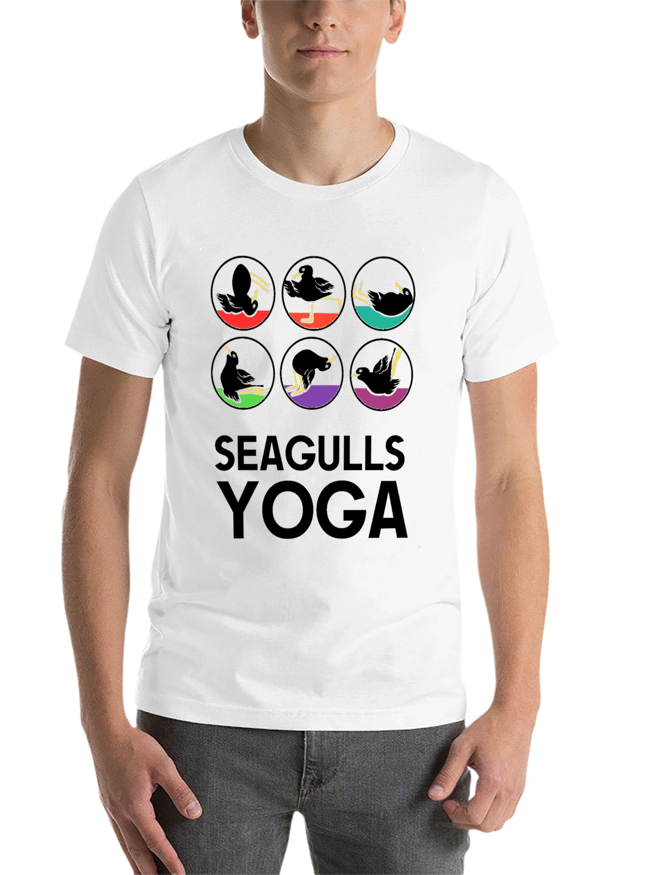 Black Seagulls Yoga Graphic Tee - Fun & Unique Design view 14