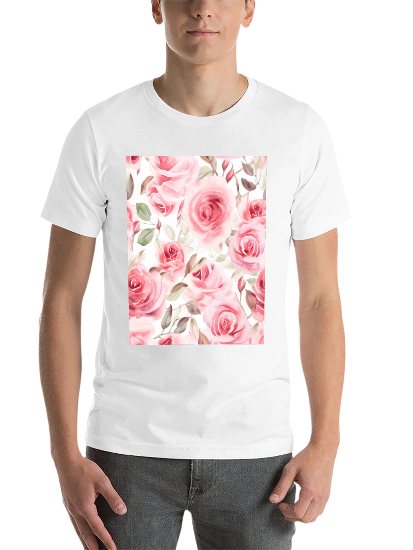 Black Floral Rose Print Black T-Shirt view 14