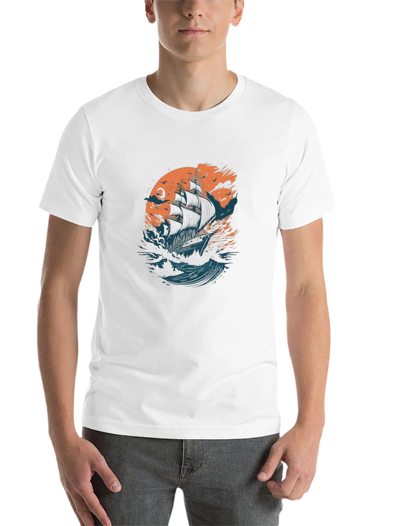 Black Sailing Ship Graphic Black T-Shirt view 14