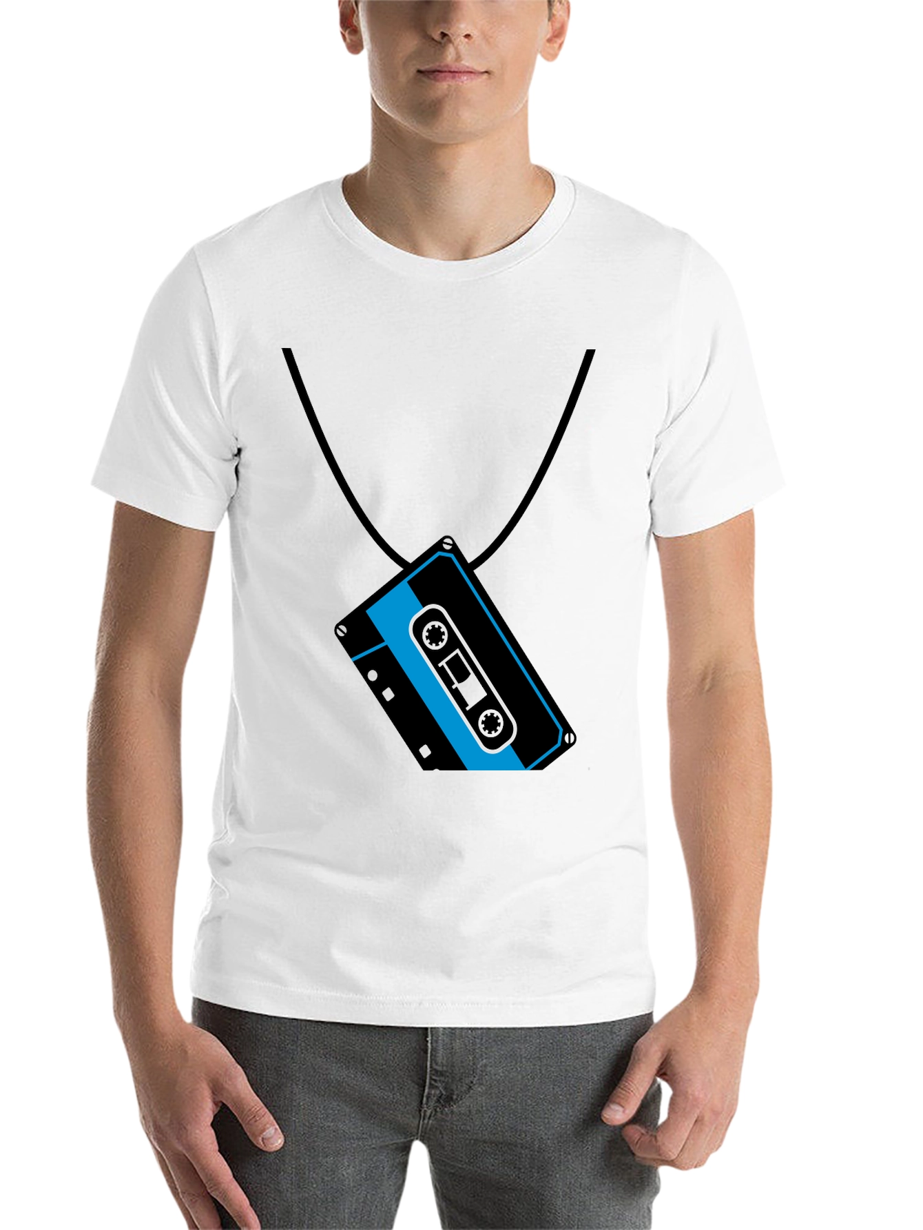 Black Retro Cassette Tape Necklace Graphic T-Shirt view 14