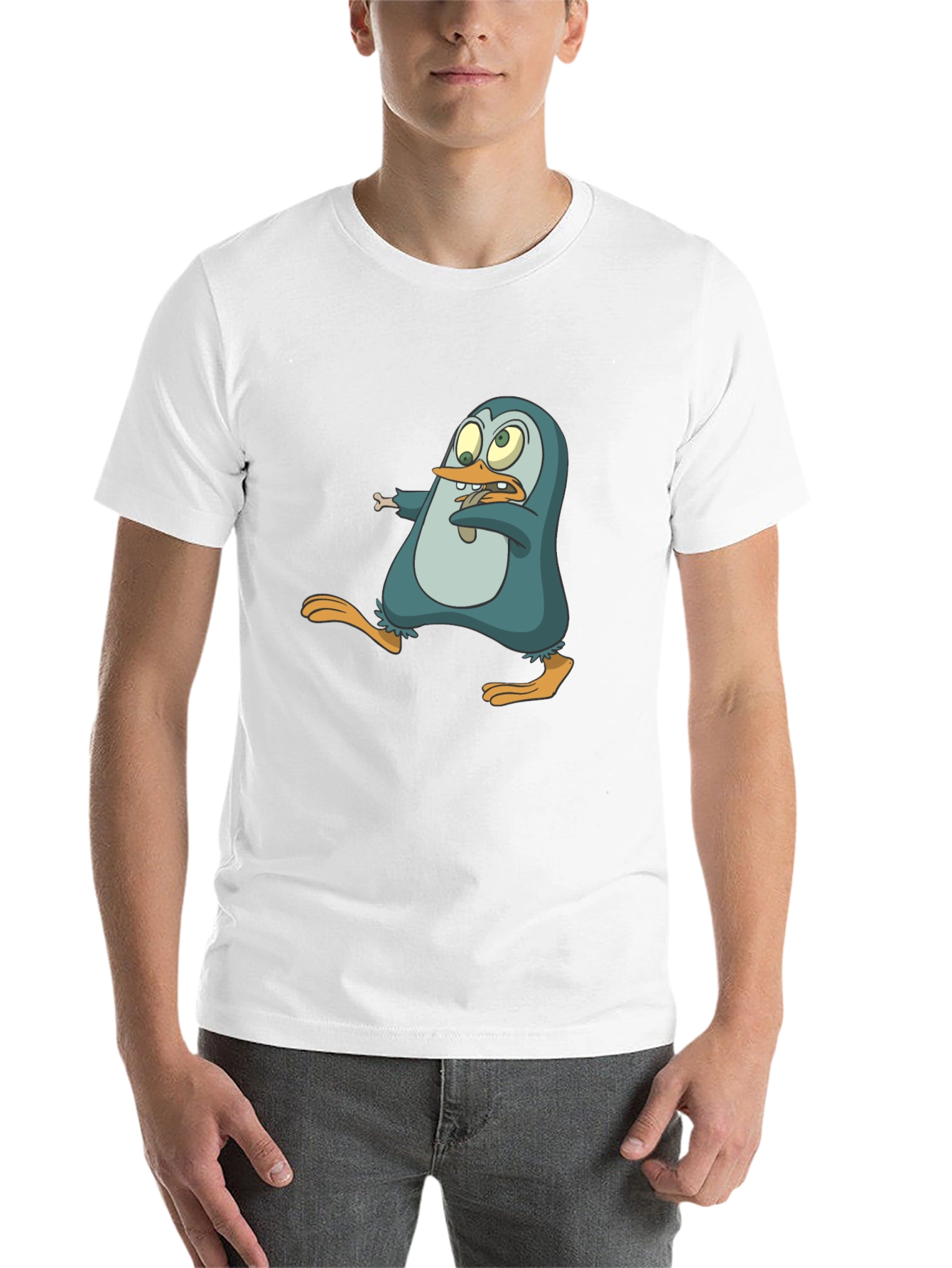 Black Cartoon Penguin Graphic Tee - Men's Black T-Shirt view 14