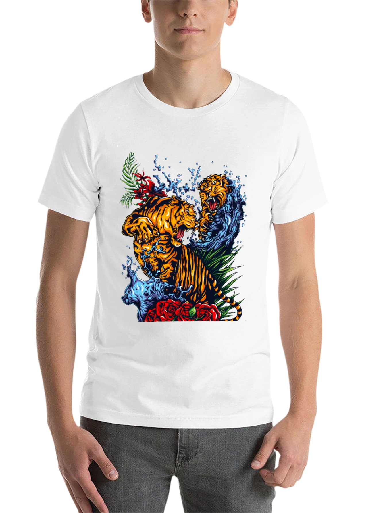 Black Tiger Splash Graphic Tee - Bold Animal Print T-Shirt view 14