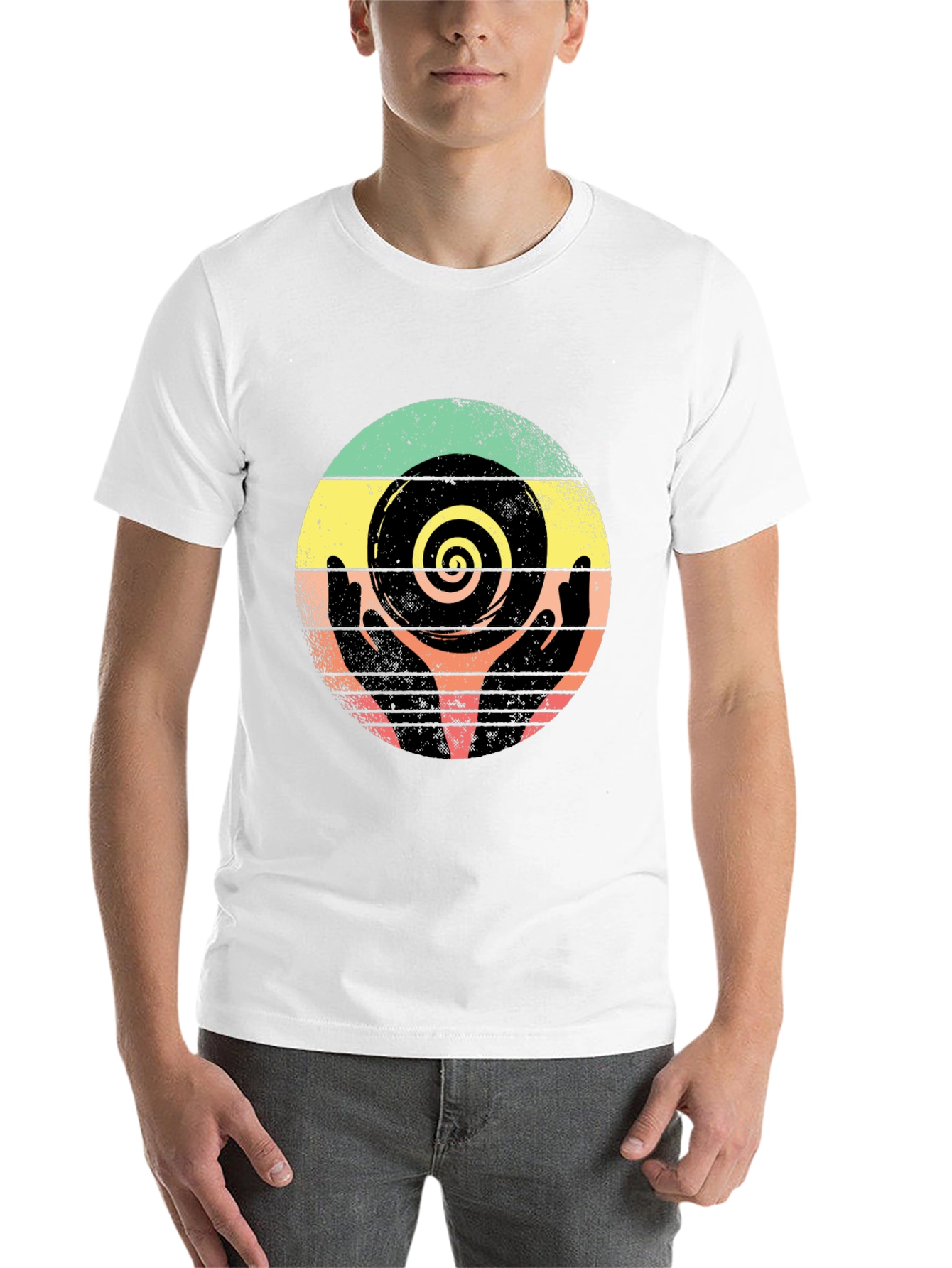 Black Retro Hands Spiral Graphic Tee view 14