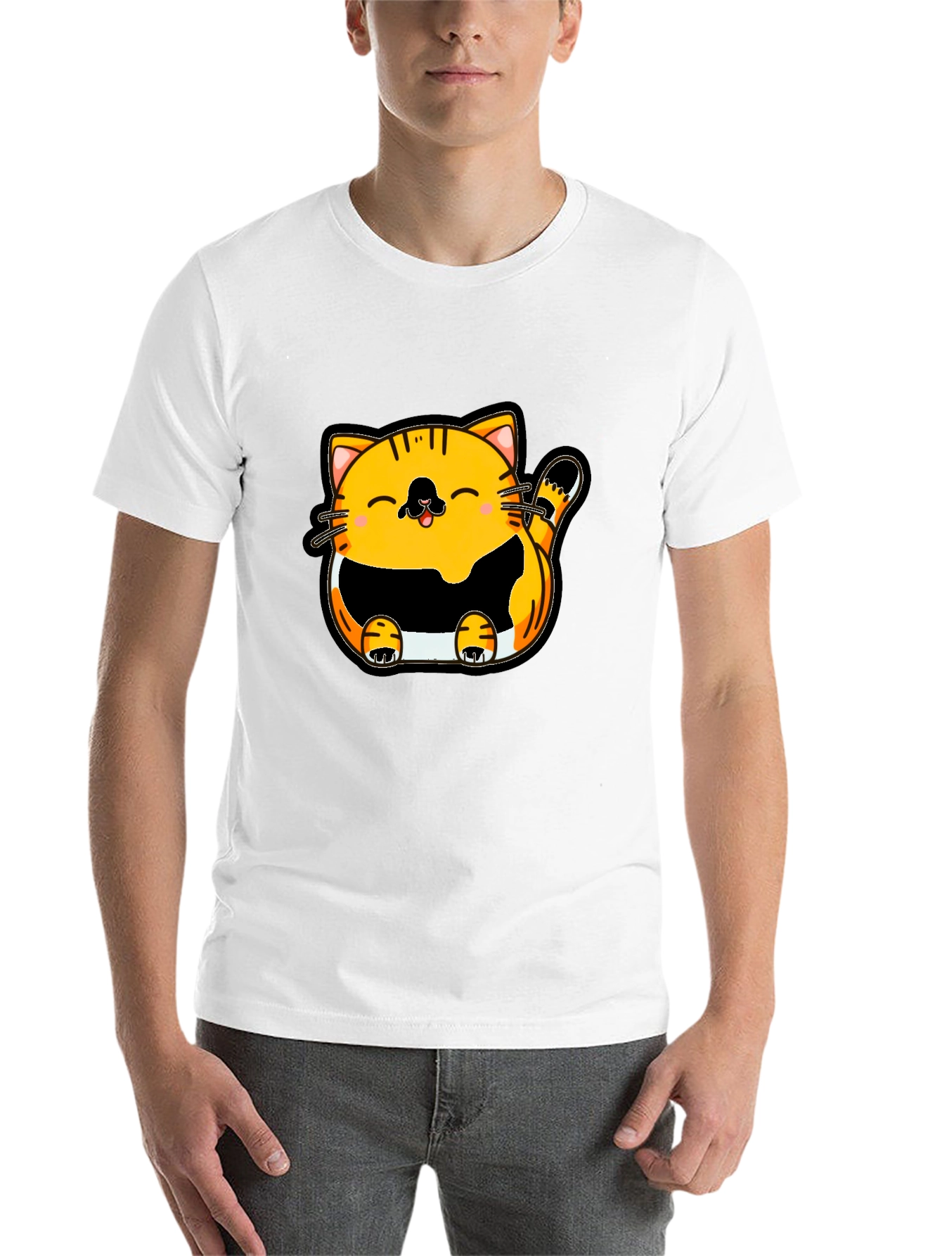 Black Cute Cartoon Cat Graphic T-Shirt - Black view 14