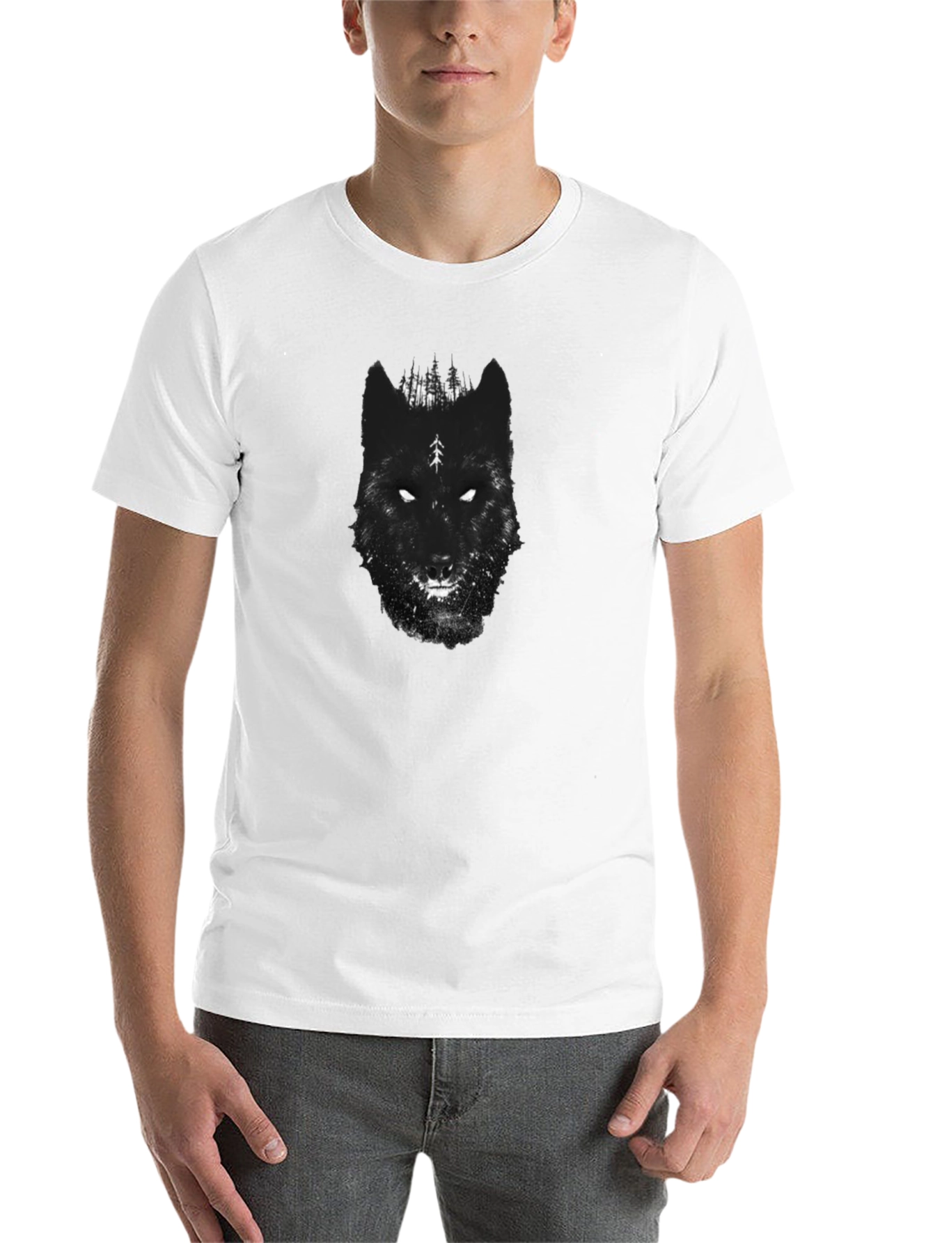 Black Wolf Forest Graphic Tee - Men's Black T-Shirt view 14