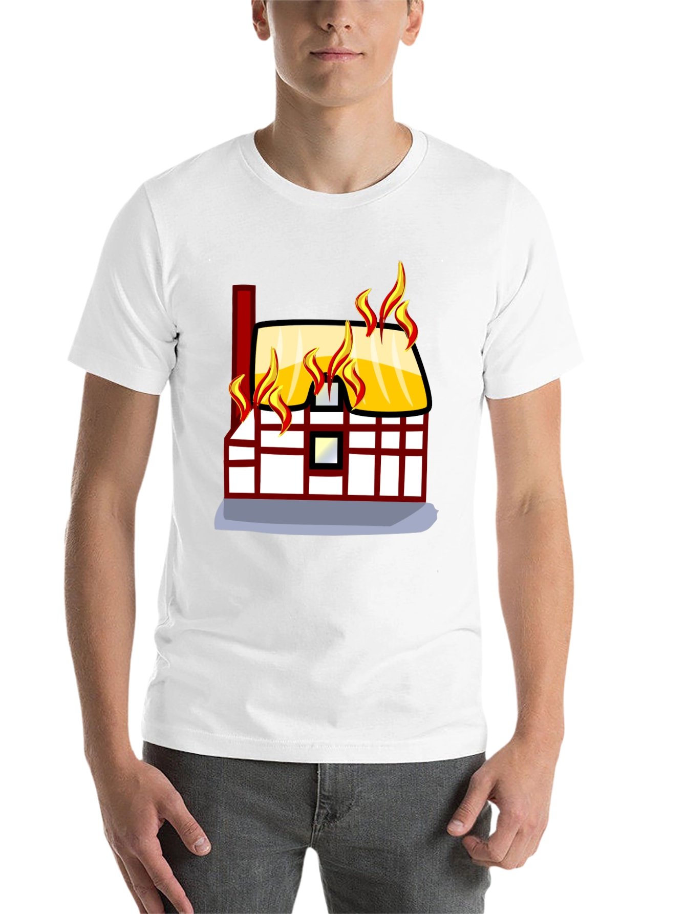 Black Burning House Graphic Tee - Black Cotton T-Shirt view 14