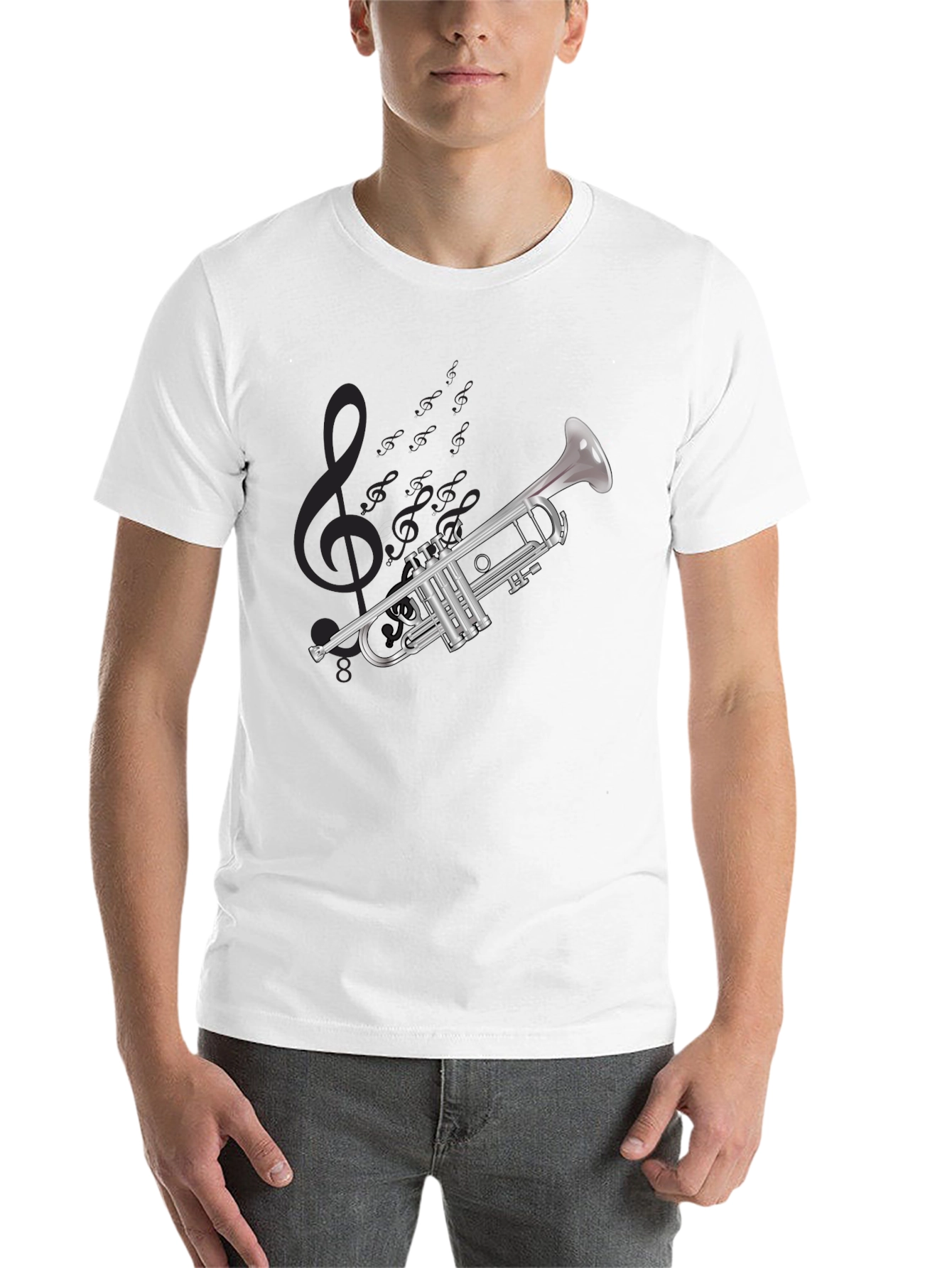 Black Musical Trumpet Graphic T-Shirt - Black Cotton Tee view 14