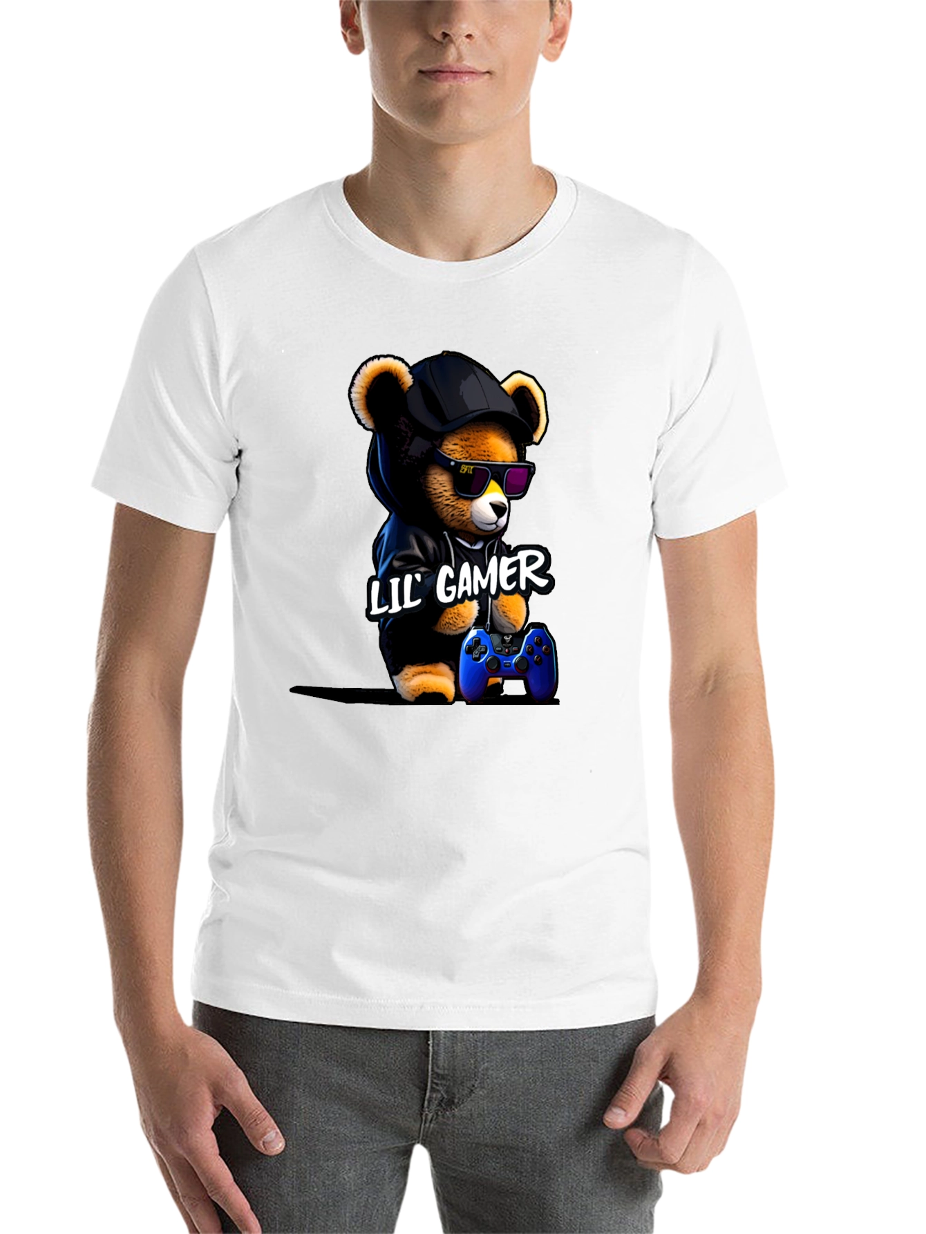 Black Lil' Gamer Bear T-Shirt view 14