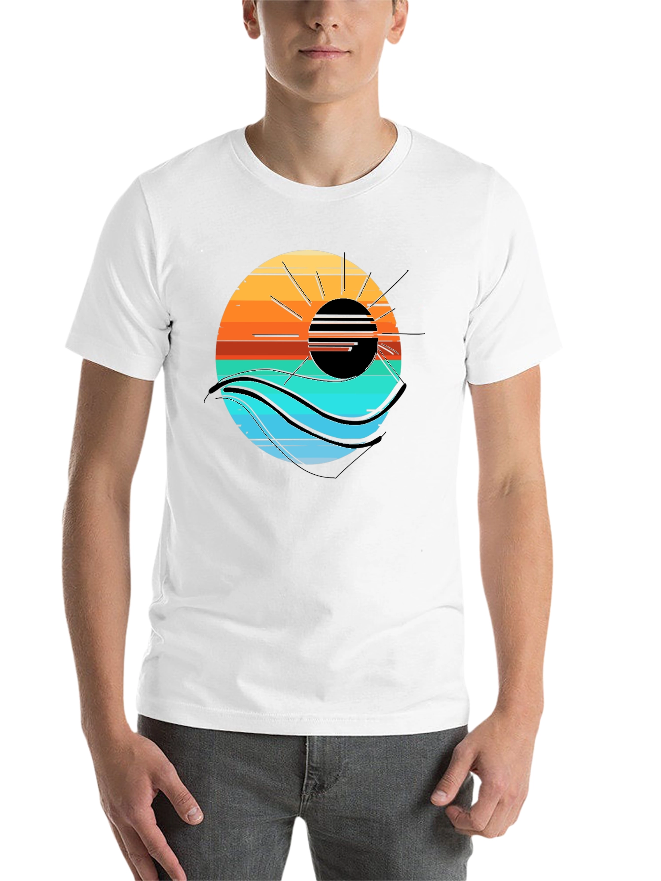Black Sunset Wave Graphic Tee - Cool Coastal Style view 14