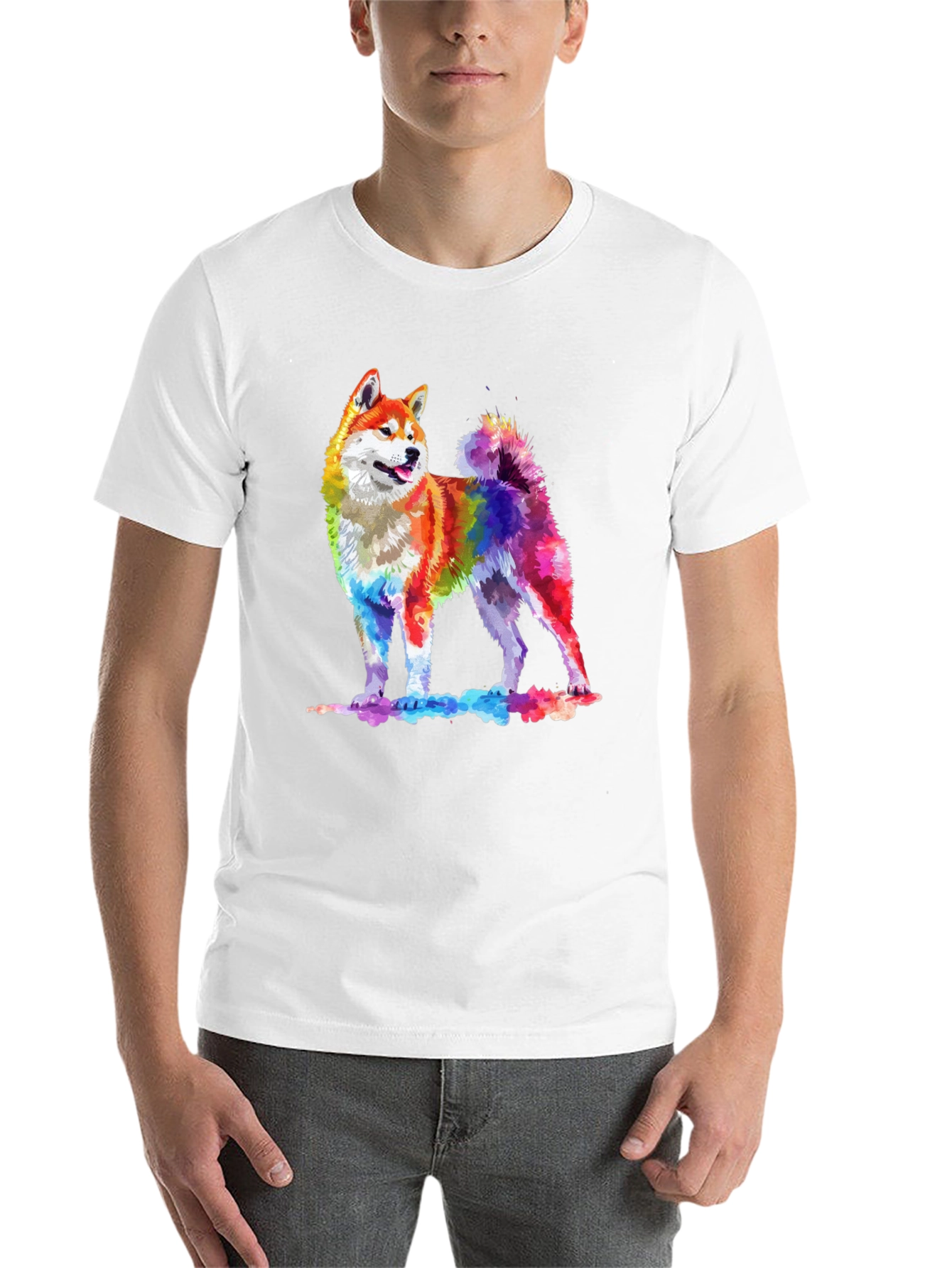 Rainbow Akita Dog Graphic Tee - Stylish Men's Black T-Shirt - 14