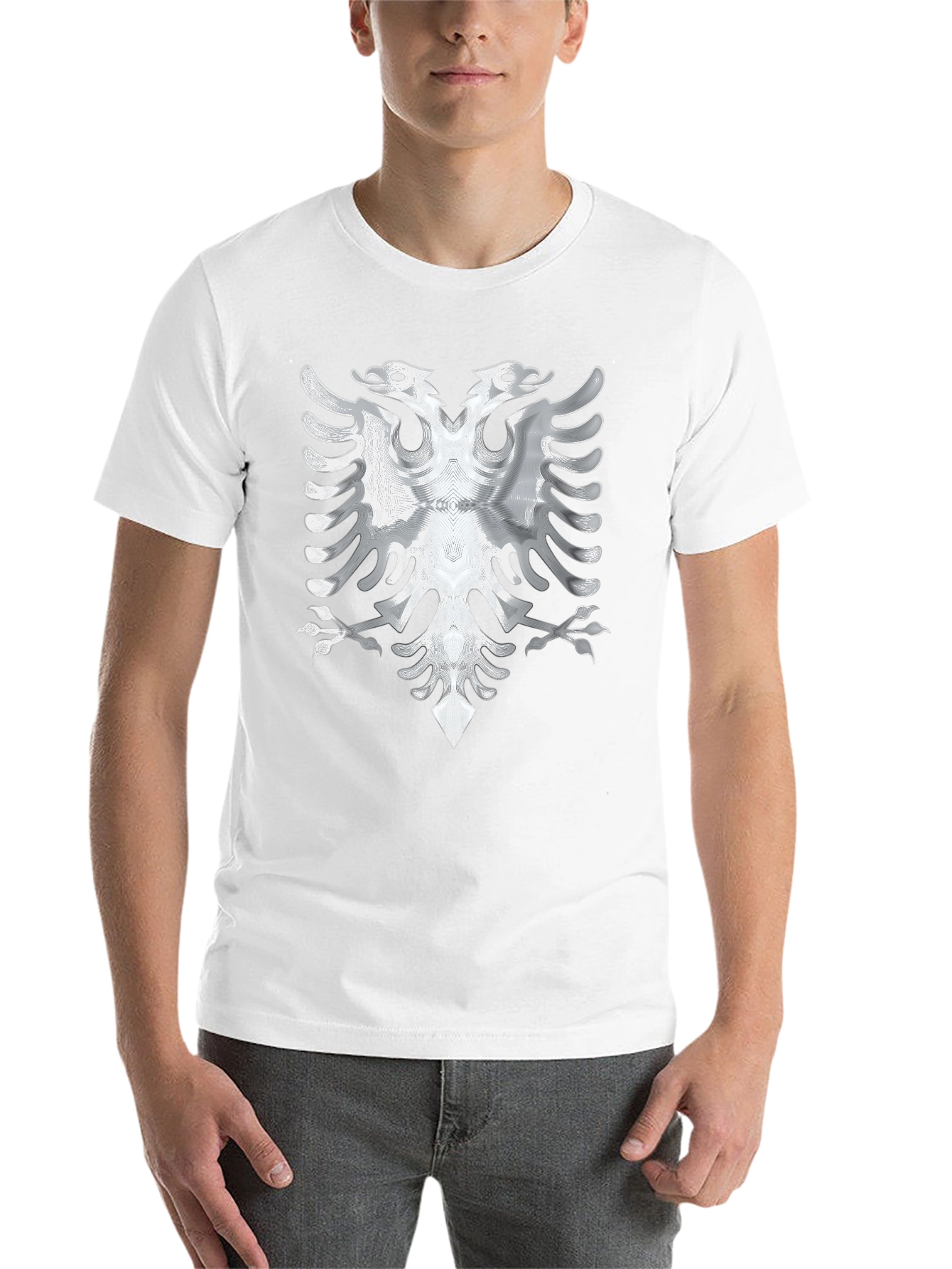 Black Tee with Silver Albanian Eagle Graphic - 14