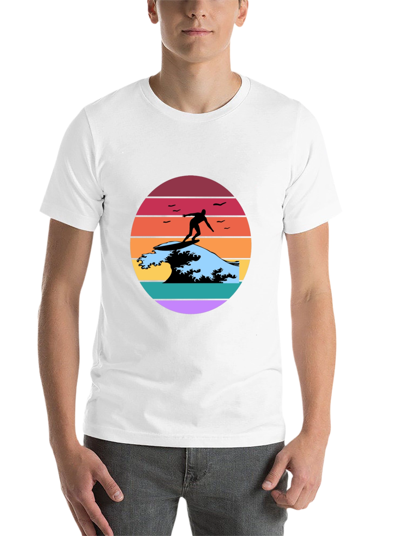 Black Retro Surfer Wave Graphic Tee view 14