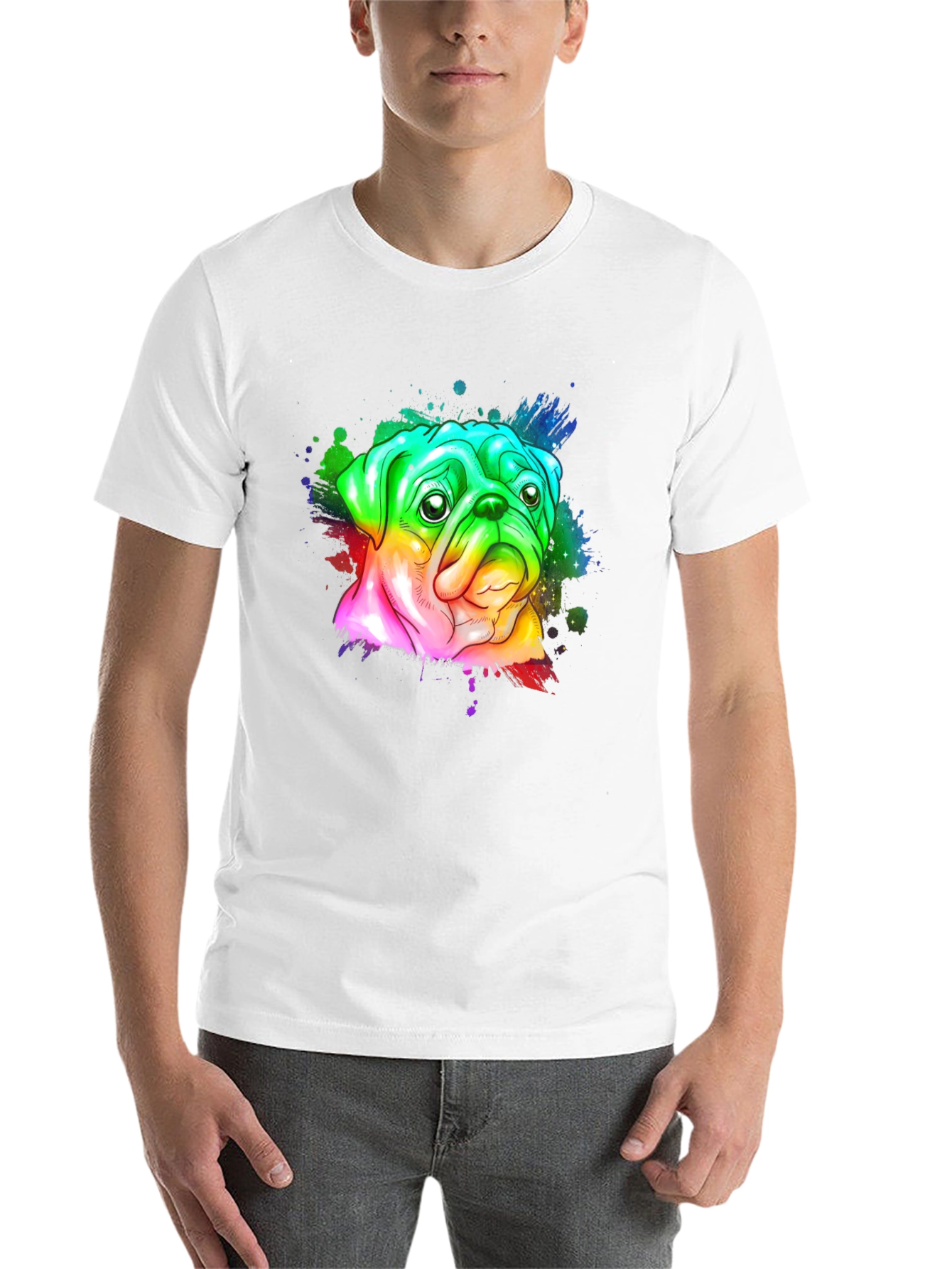 Black Rainbow Pug Graphic Tee - Men's Black T-Shirt view 14