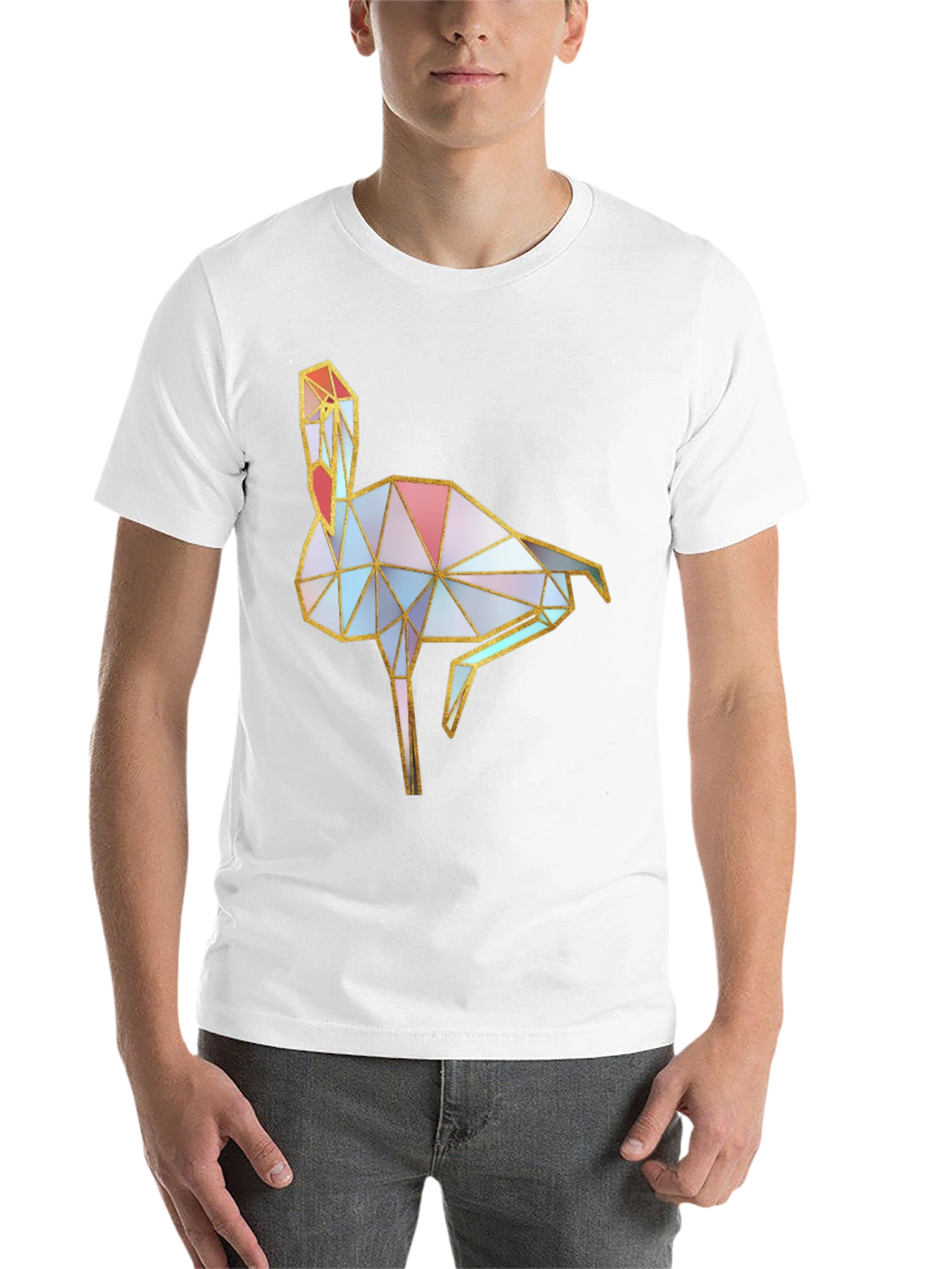 Black Geometric Flamingo Graphic Black T-Shirt view 14
