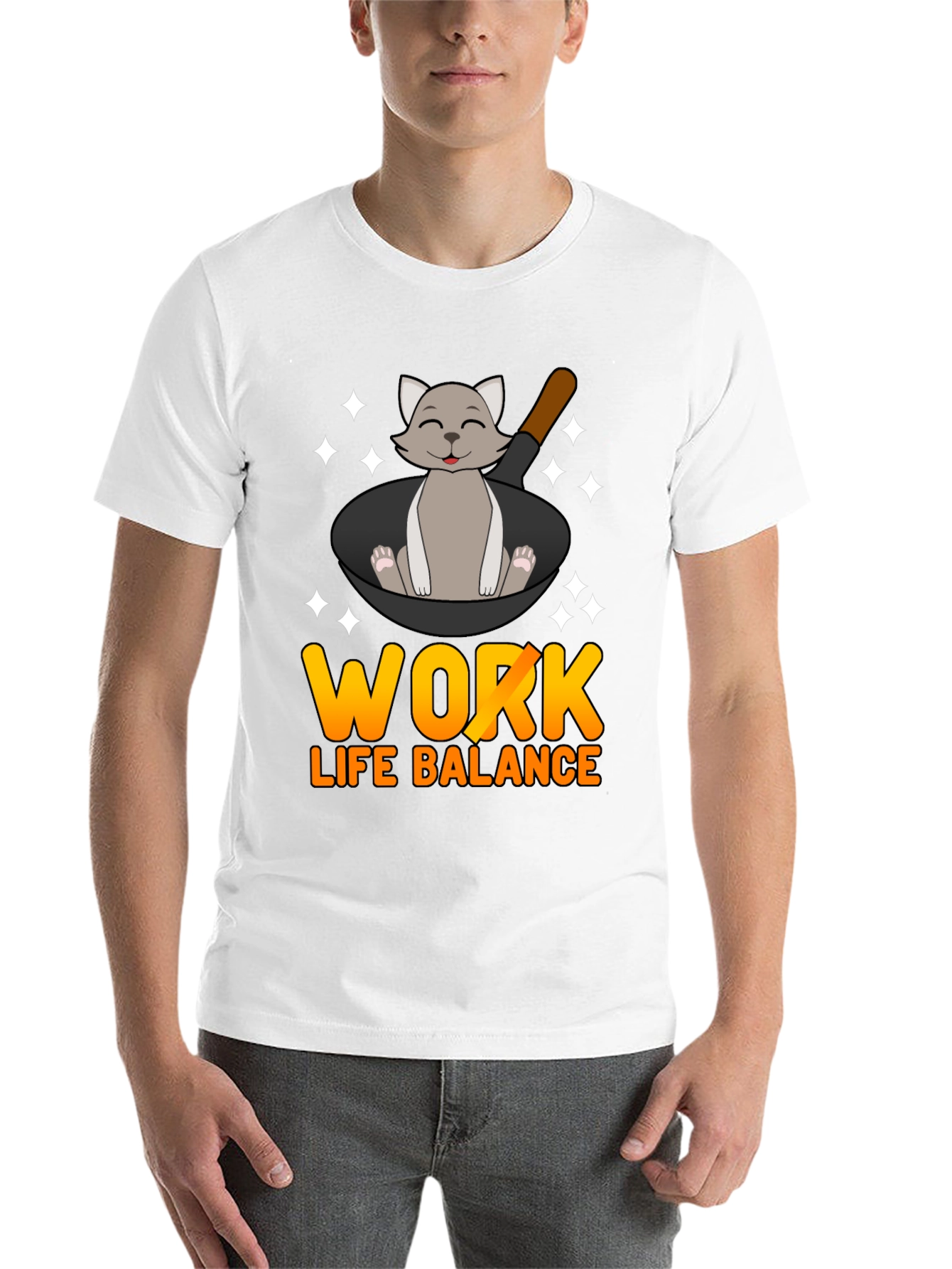 Black Work Life Balance Cat Pan T-Shirt view 14