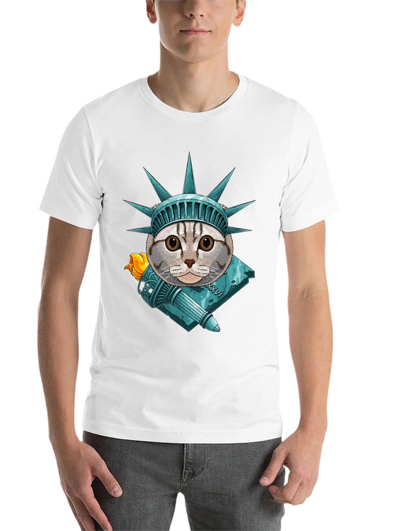 Black Liberty Cat Graphic T-Shirt view 14