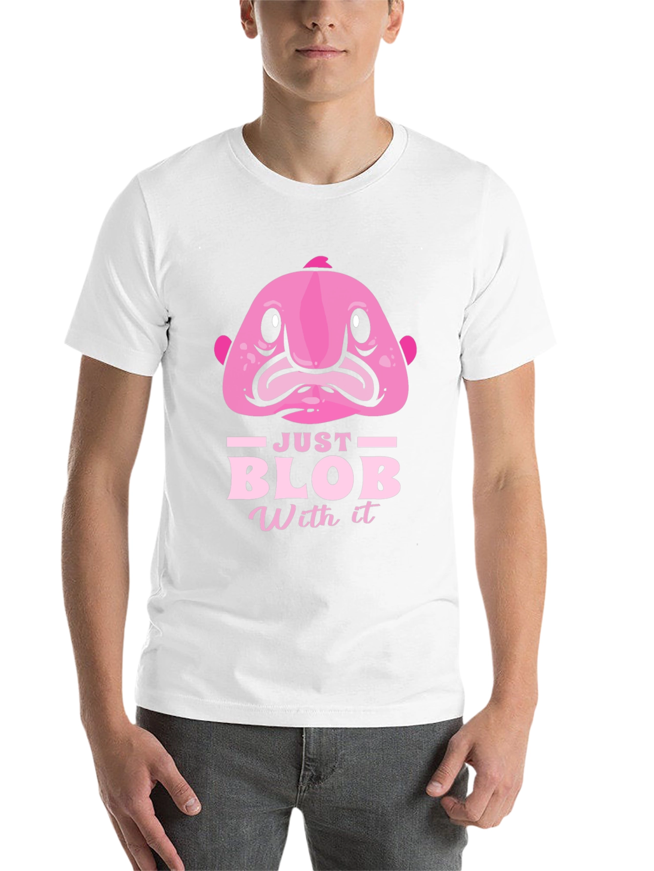 Black Just Blob With It Funny Pink Fish T-Shirt view 14