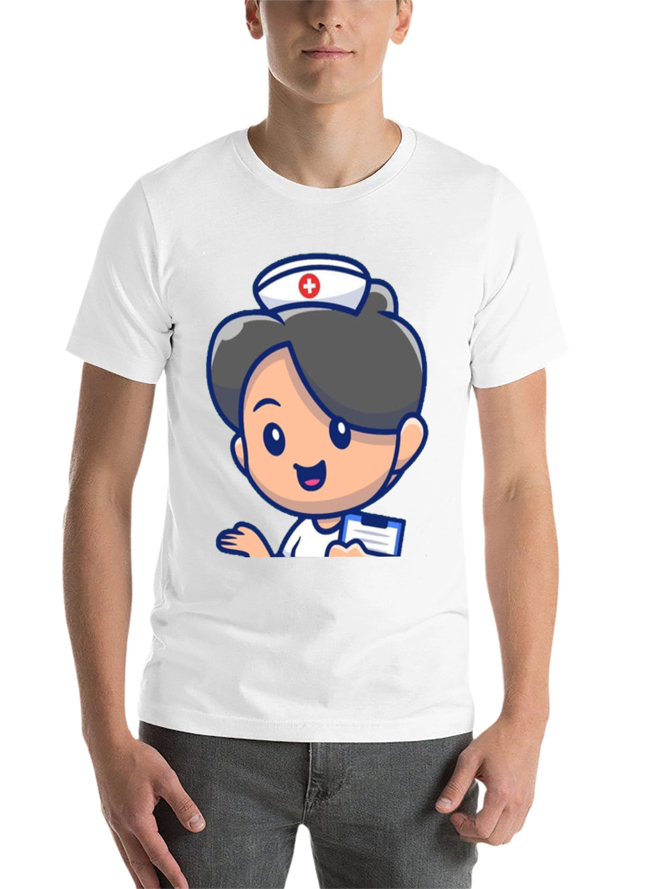 Black Cartoon Nurse Graphic Tee - Novelty Black T-Shirt view 14
