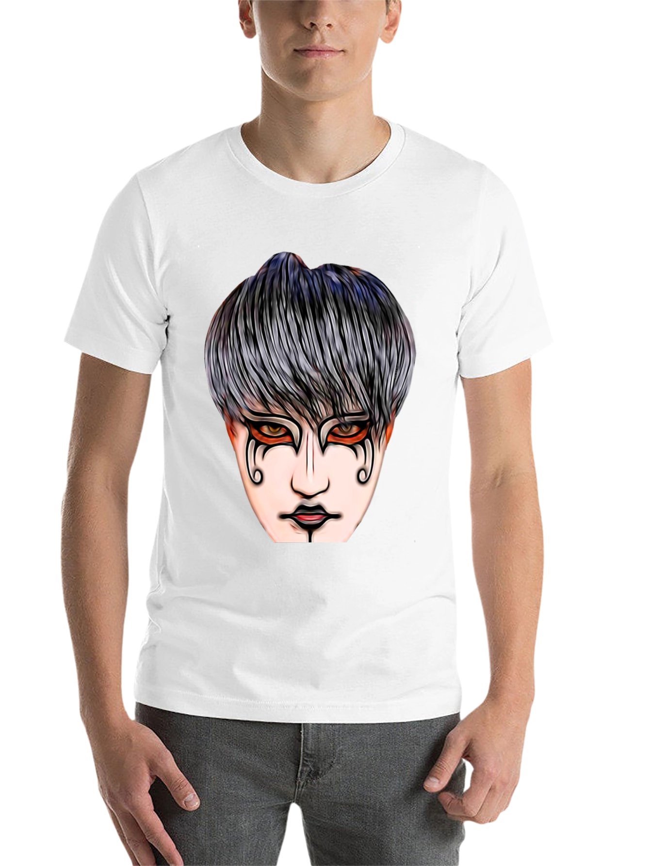 Black Graphic Print T-Shirt with Mysterious Face Design view 14