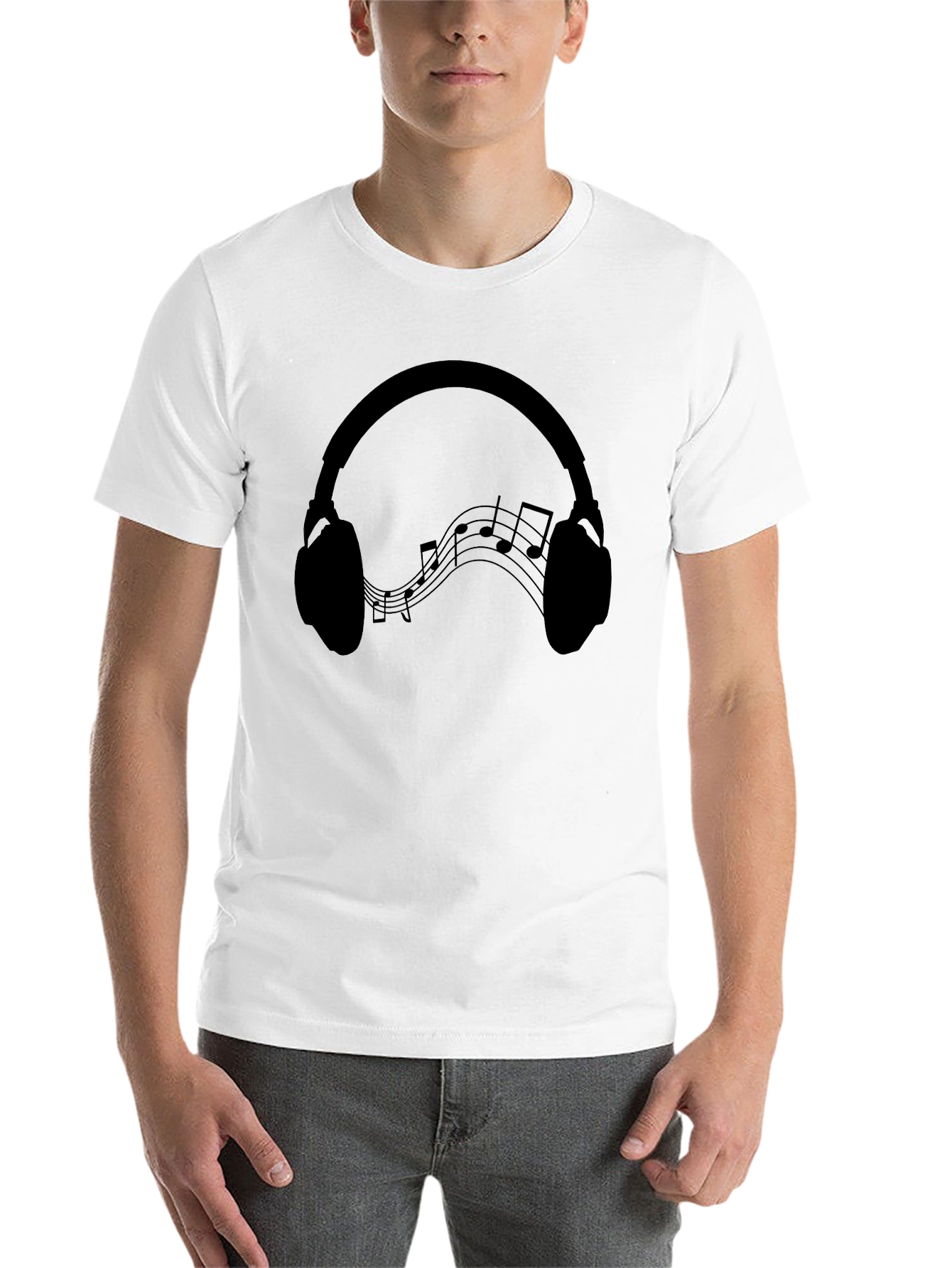 Black Headphones Music Notes Graphic Tee - Black Cotton Blend view 14