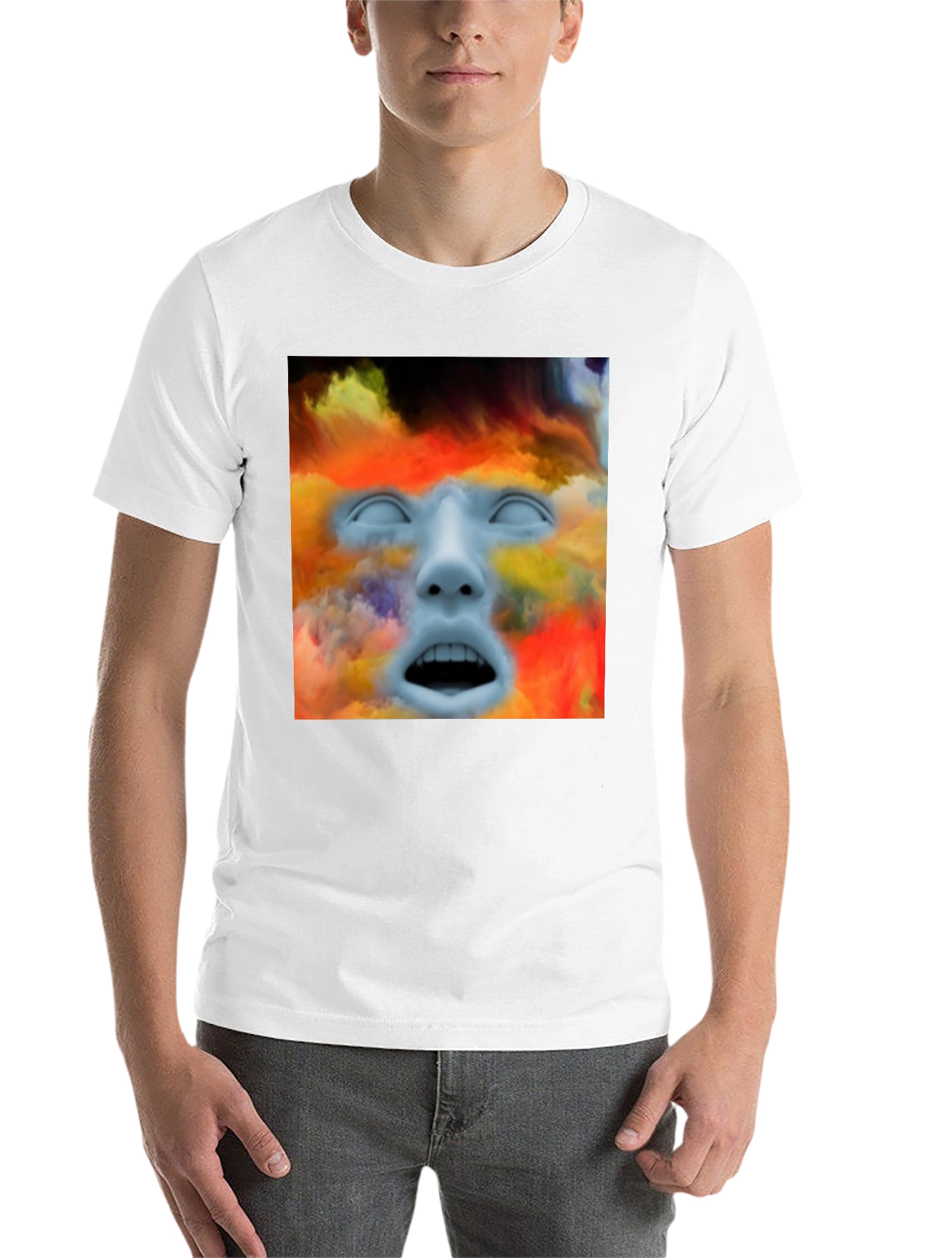 Black Surreal Face Graphic T-Shirt - Artistic Expression view 14