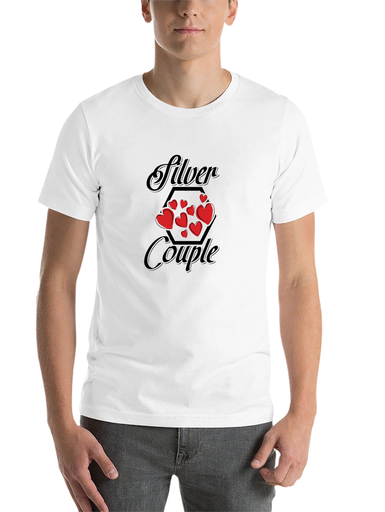 Black Silver Couple Heart T-Shirt view 14