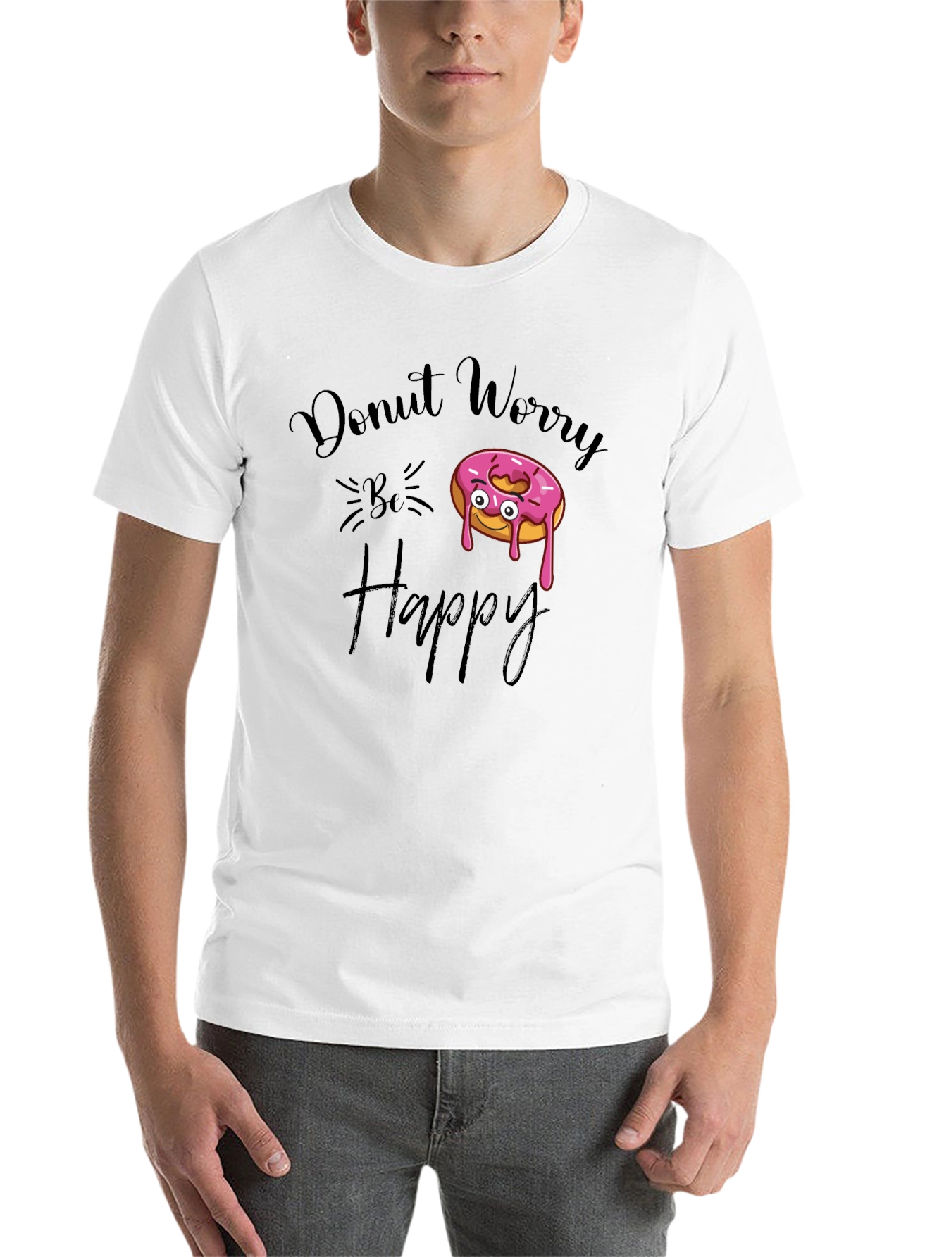 Black Donut Worry Be Happy Black Graphic Tee view 14