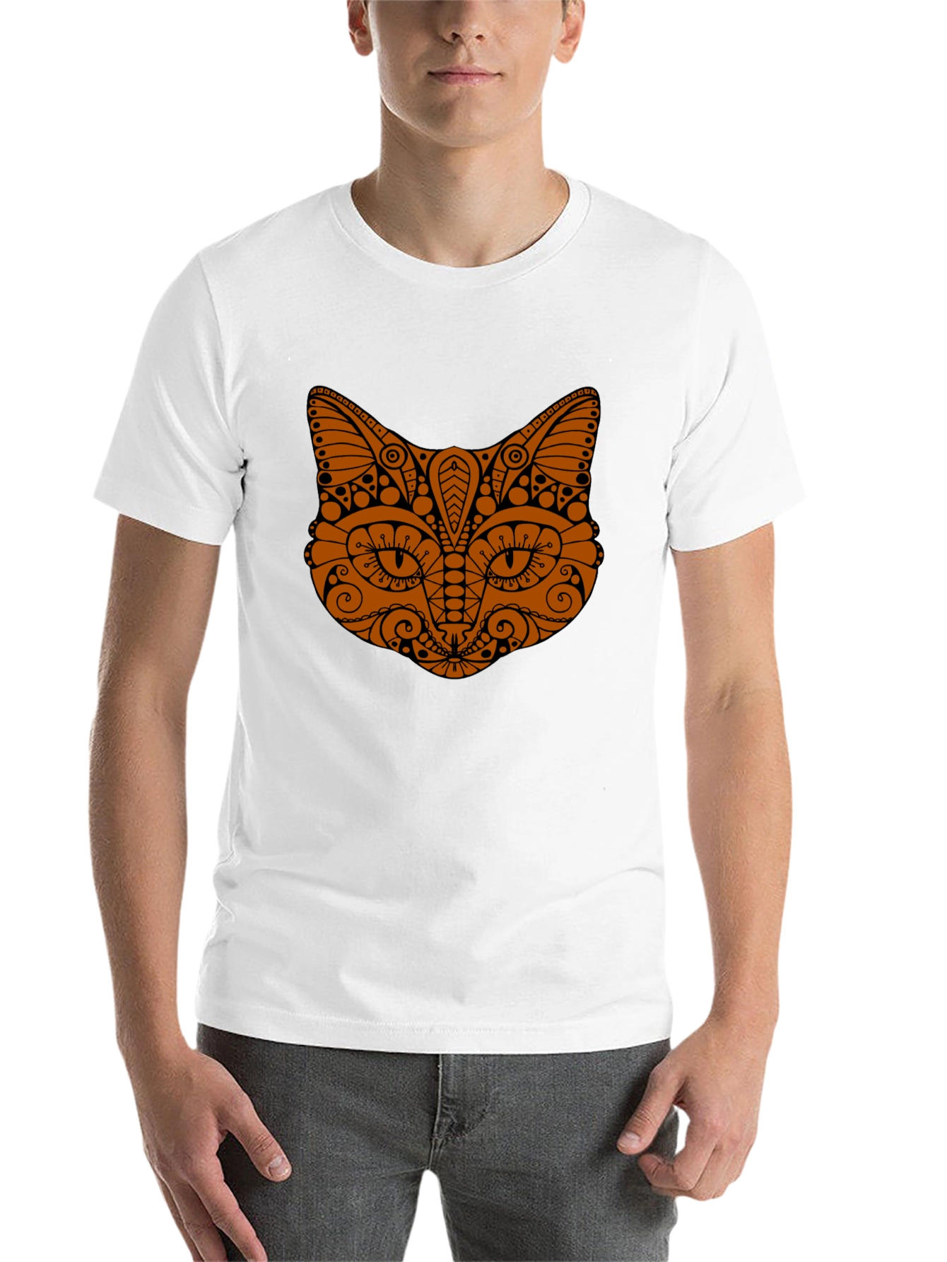 Black Tribal Cat Graphic Tee - Stylish Black T-Shirt view 14