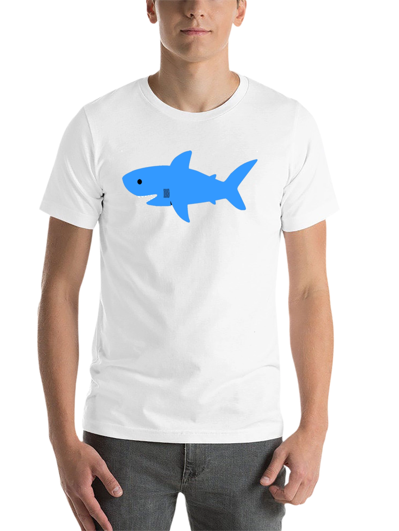 Black Blue Shark Graphic T-Shirt - Classic Crew Neck view 14