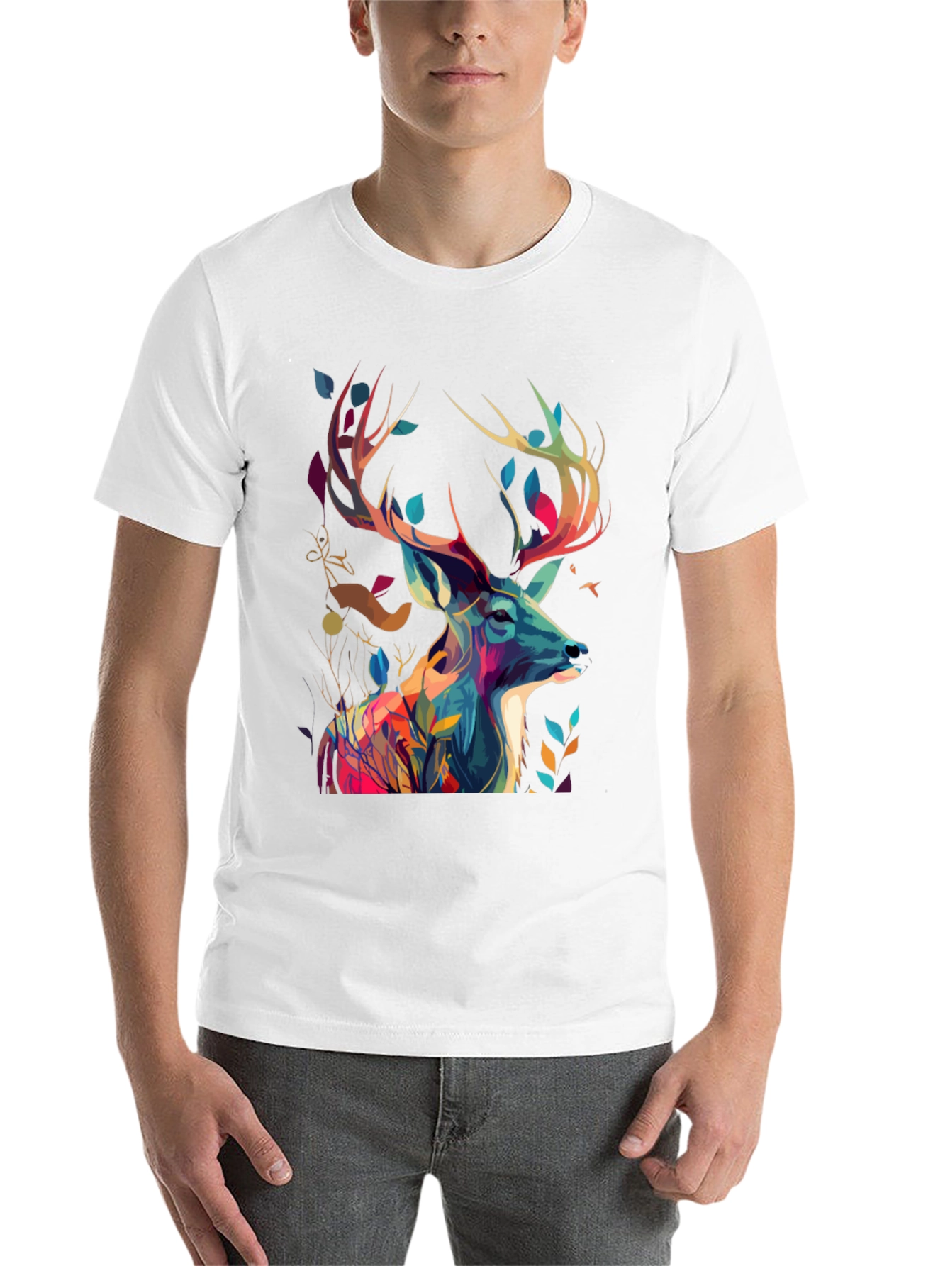 Black Artistic Deer Graphic Tee - Black Cotton Blend view 14