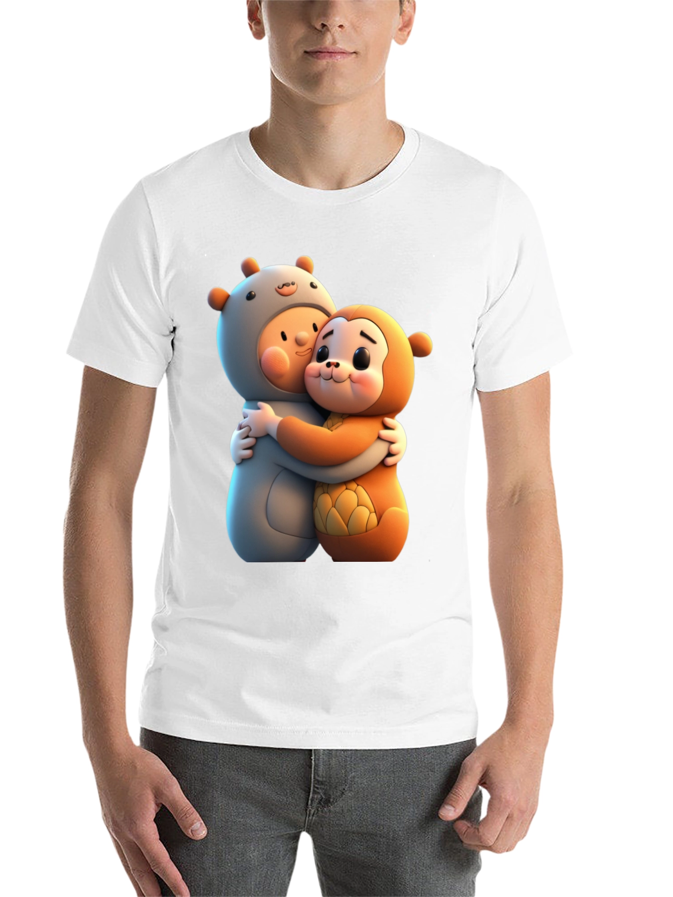 Black Cute Cartoon Character Hug Graphic Tee view 14