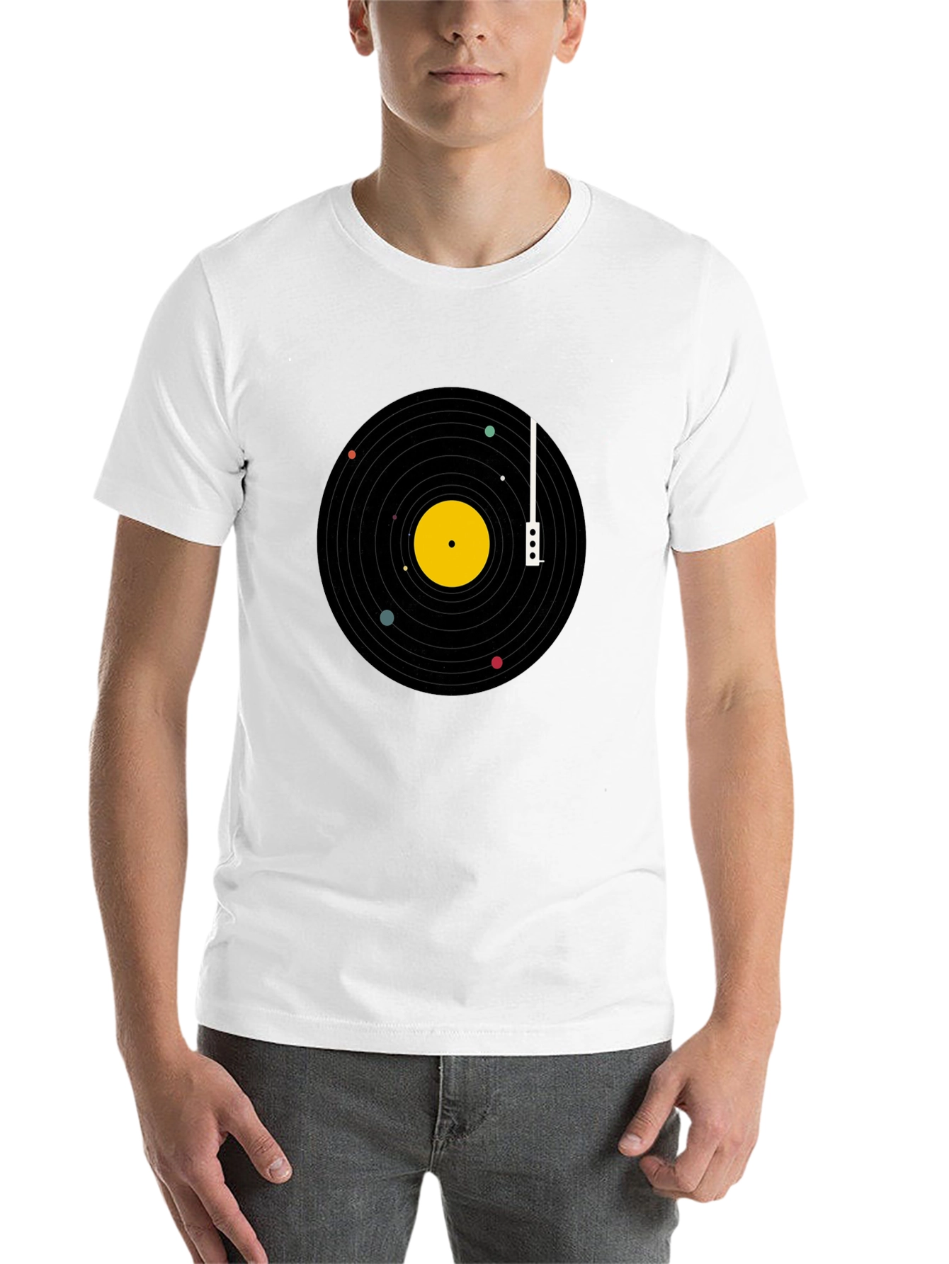 Black Planetary Vinyl Record T-Shirt - Black Cotton Tee view 14