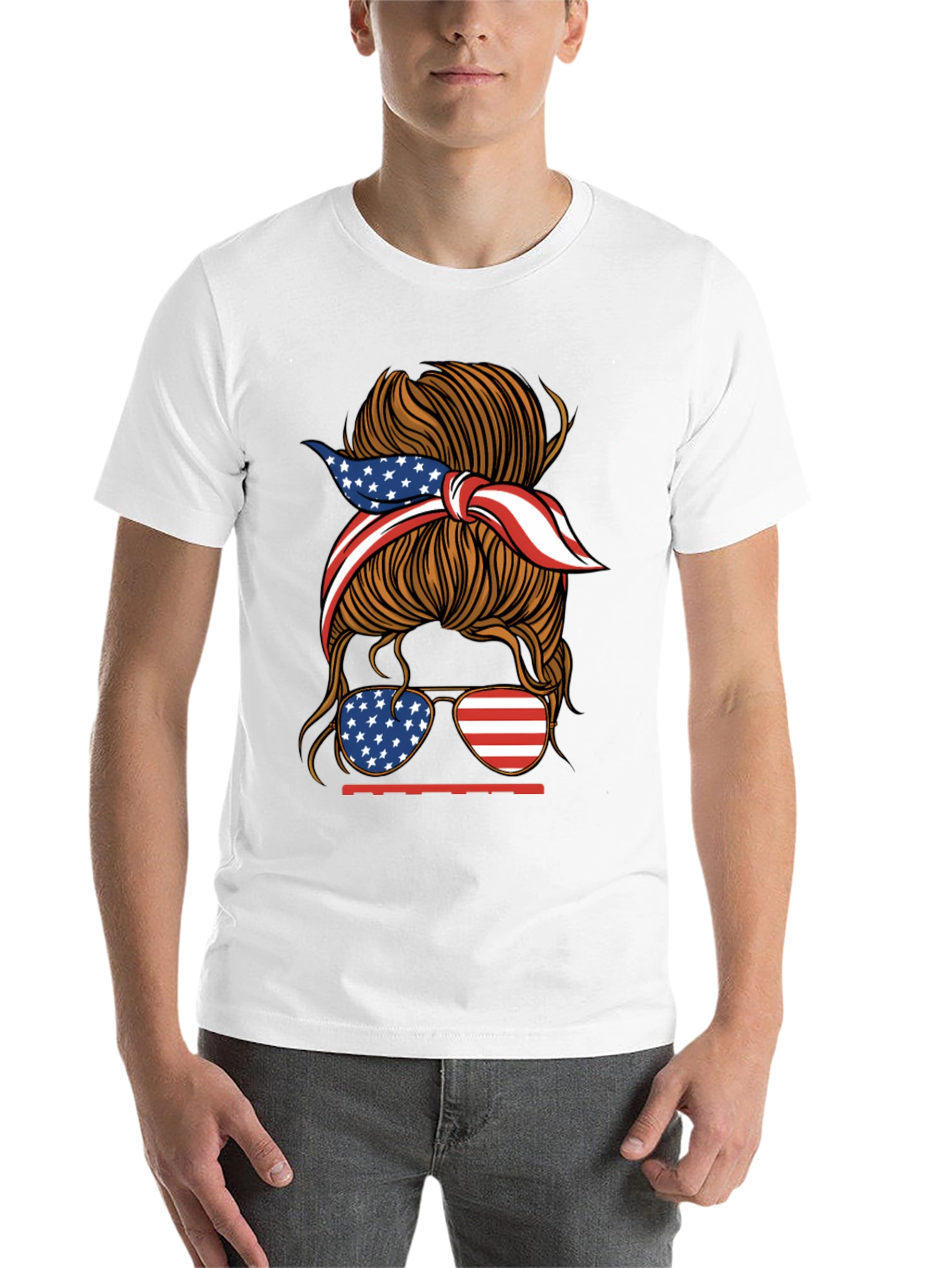 Black Patriotic Messy Bun Women's Graphic Tee view 14