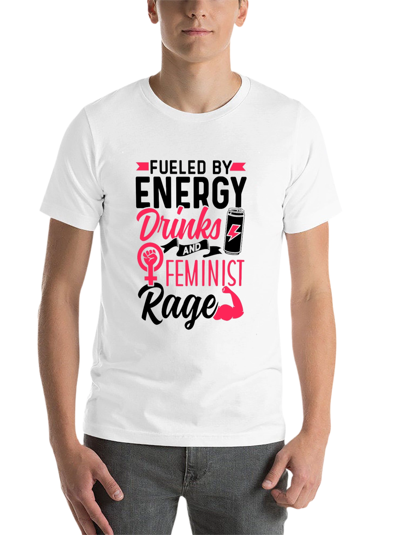 Black Fueled by Energy Drinks Feminist Rage T-Shirt view 14
