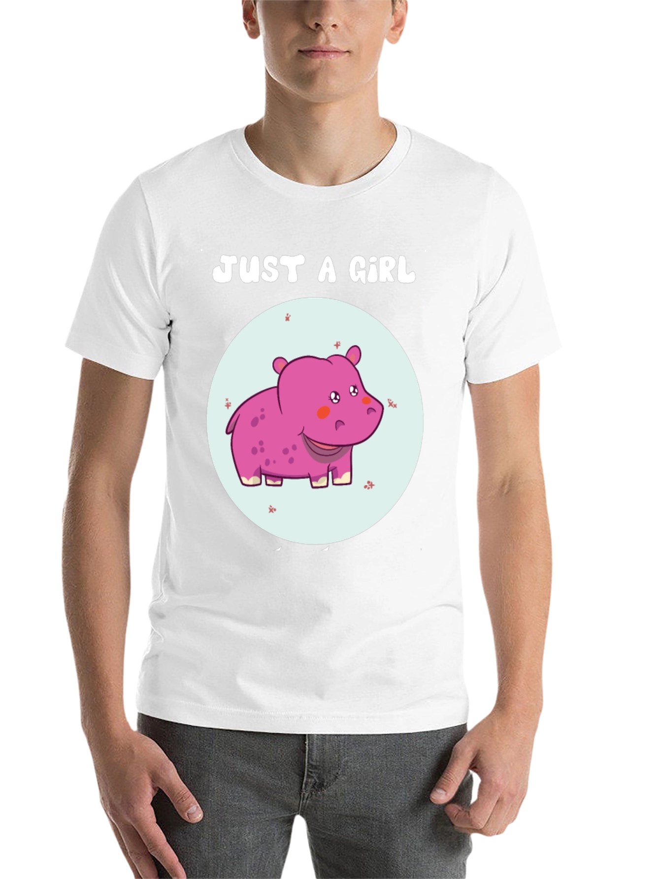 Black Just A Girl Hippo T-Shirt Cute Animal Graphic Tee view 14
