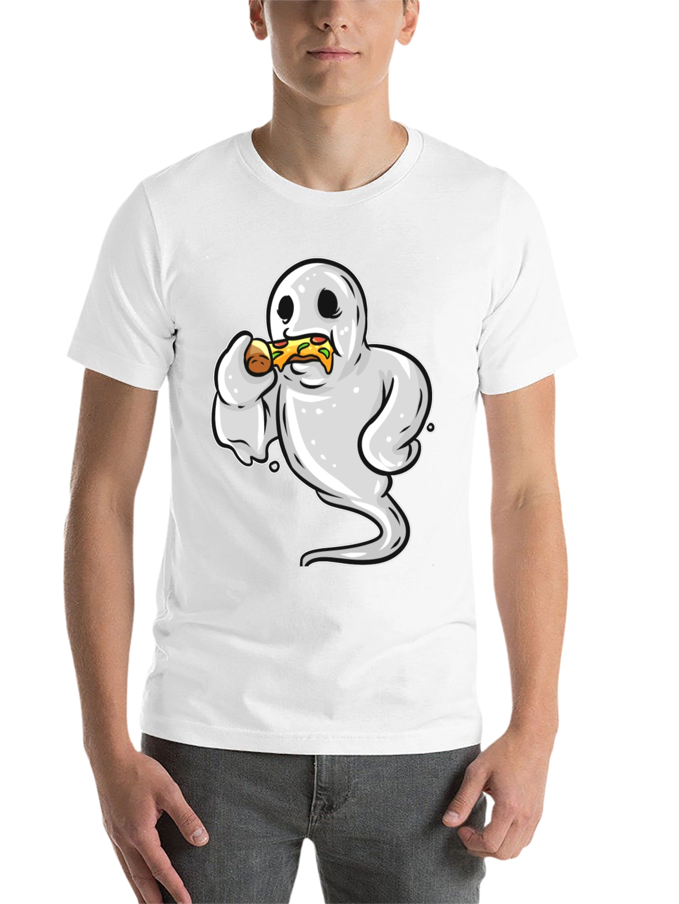 Black Ghost Eating Pizza Funny Graphic Tee view 14