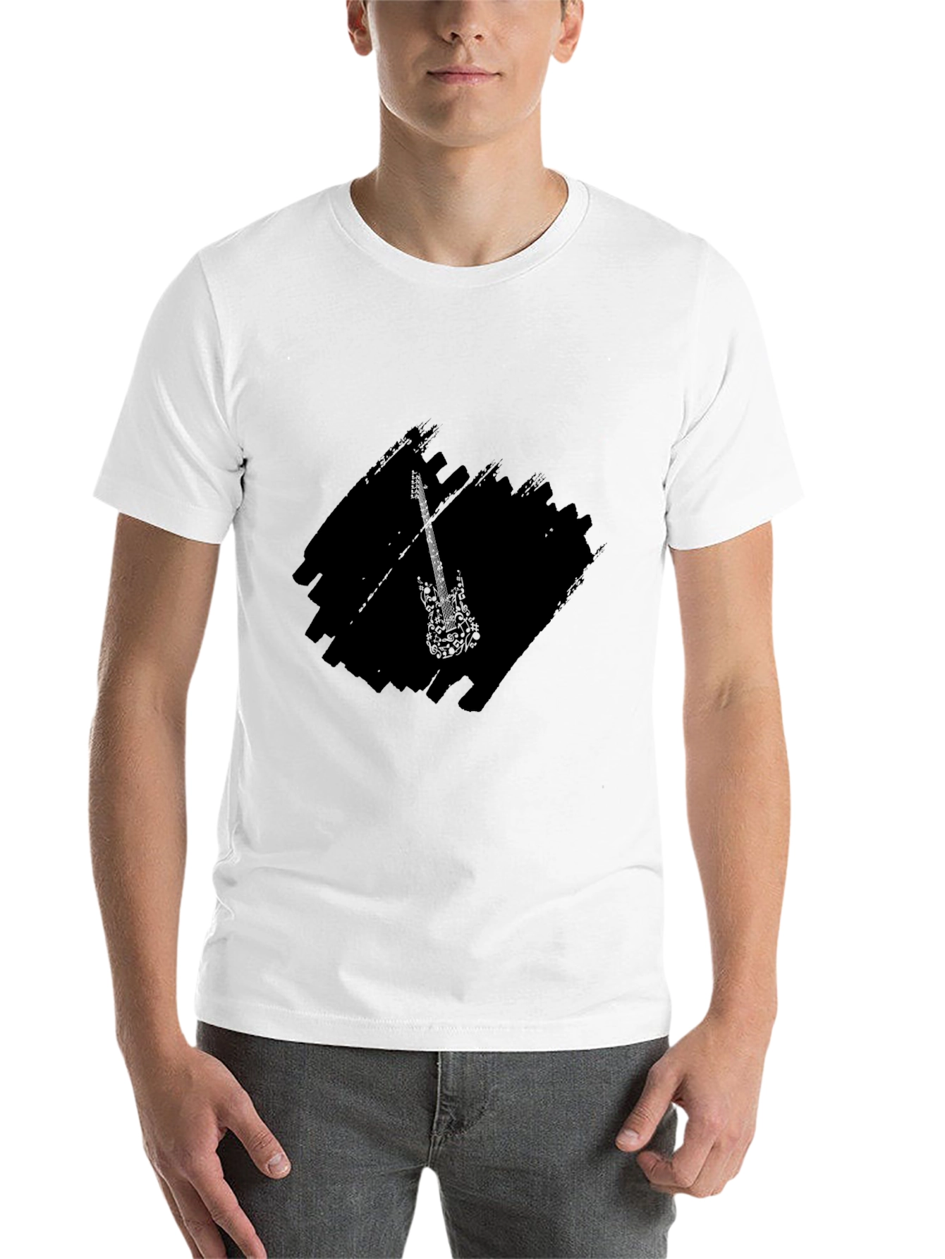 Black Black Graphic Tee with Guitar Design view 14