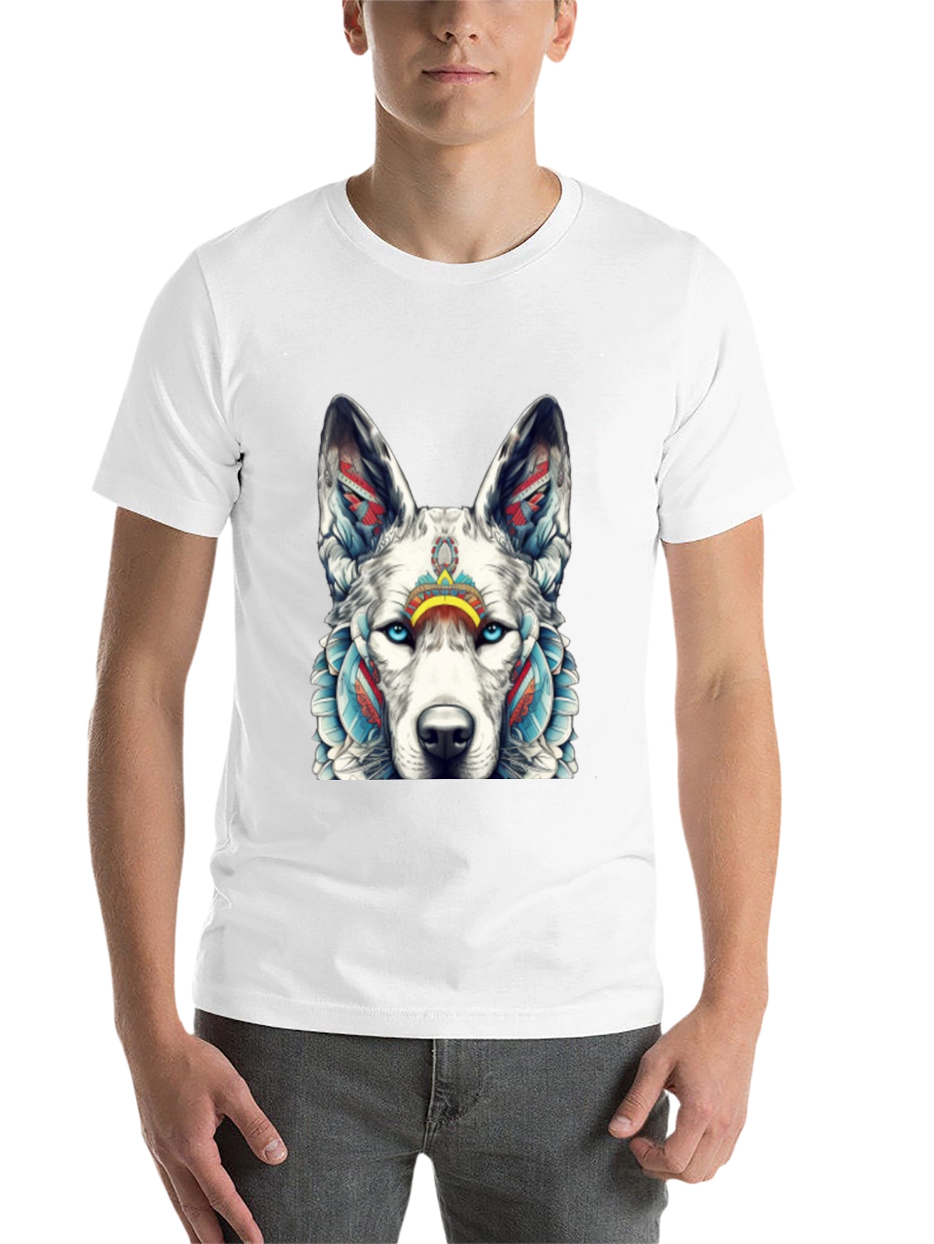 Black Wolf Graphic Tee - Tribal Style T-Shirt view 14
