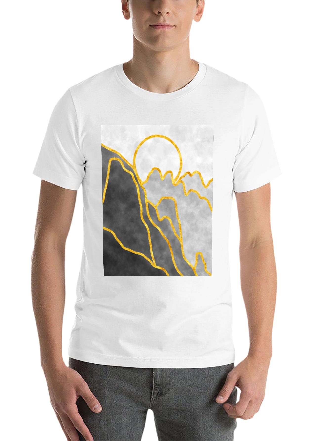 Black Abstract Mountain & Sun Graphic Tee view 14