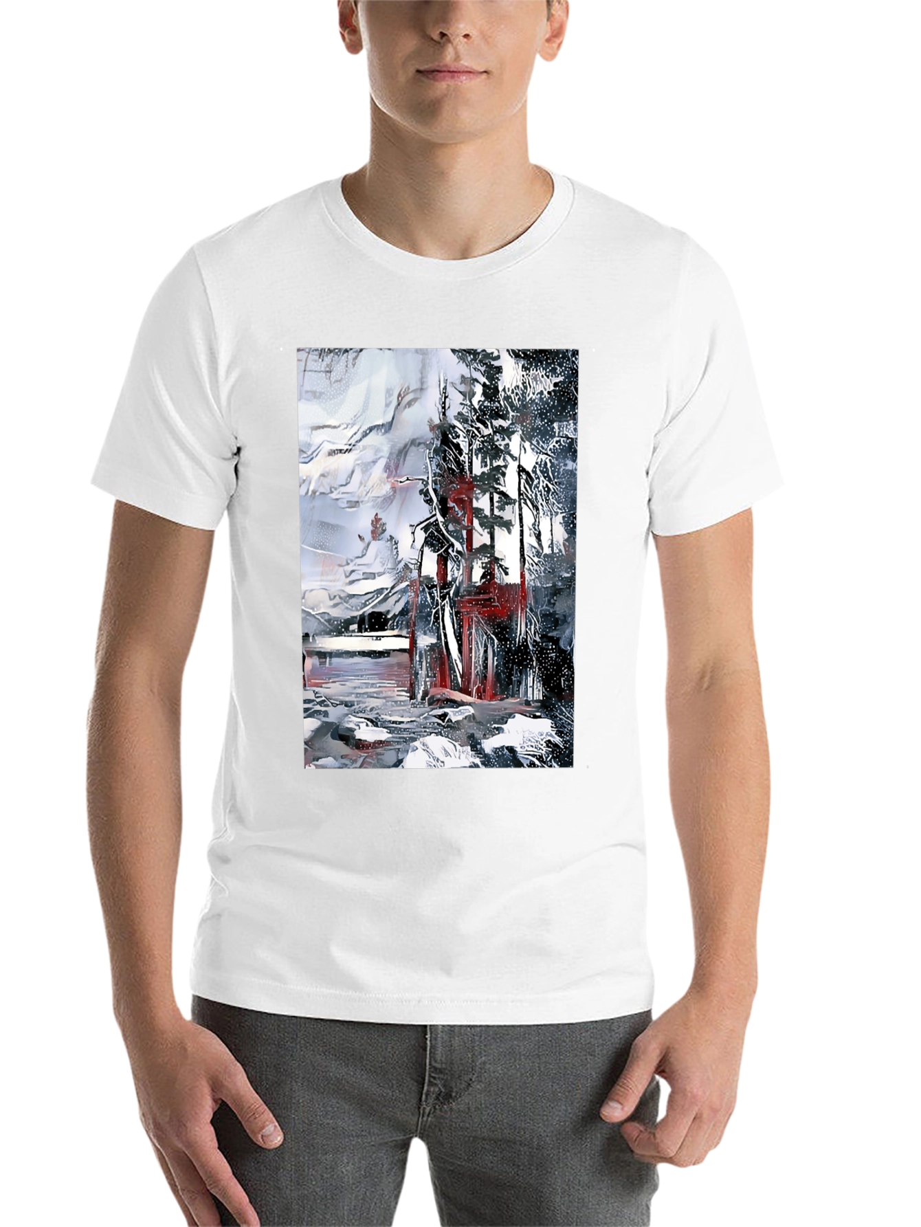 Black Abstract Winter Scene Black T-Shirt view 14